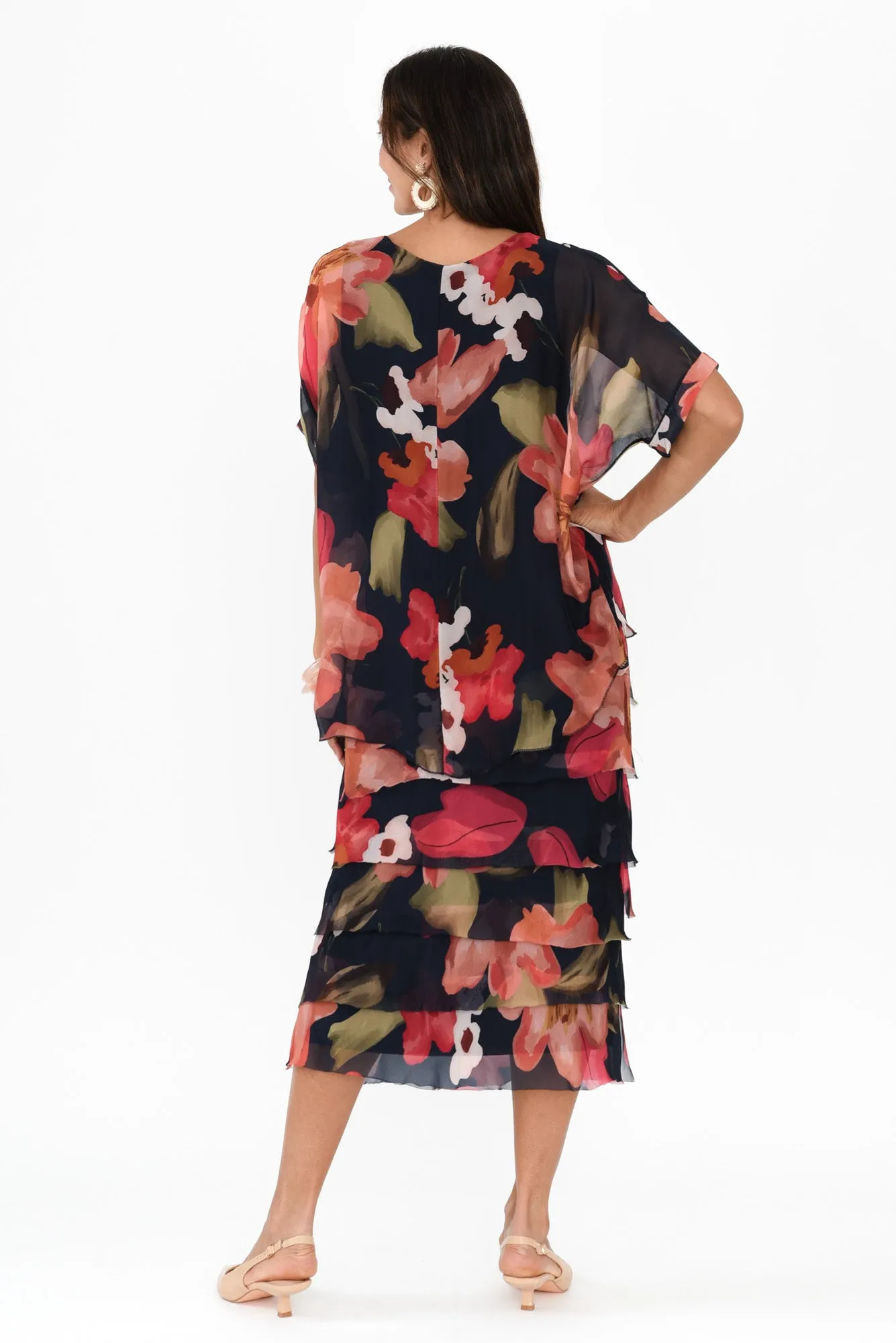 Katerina Navy Petal Silk Overlay Maxi Dress sold by Blue Bungalow product image thumbnail 4