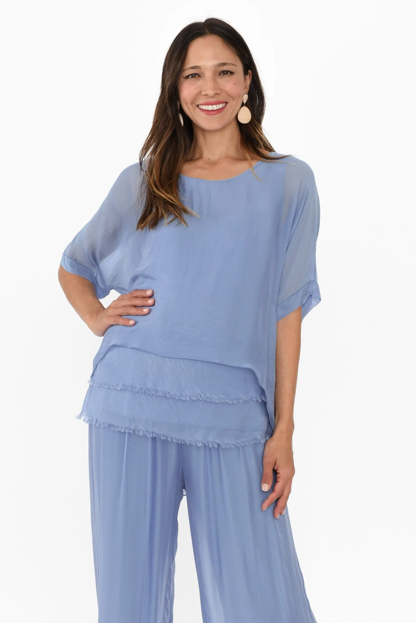 Talia Blue Silk Layer Top sold by Blue Bungalow