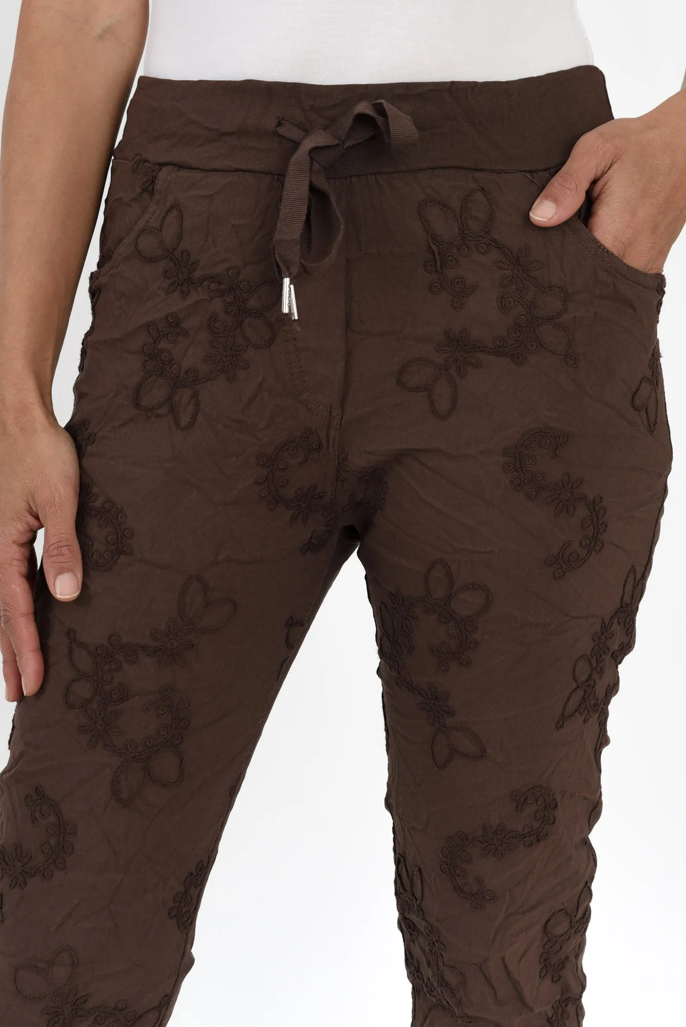 Kaia Chocolate Embroidered Drawstring Pants sold by Blue Bungalow product image thumbnail 5
