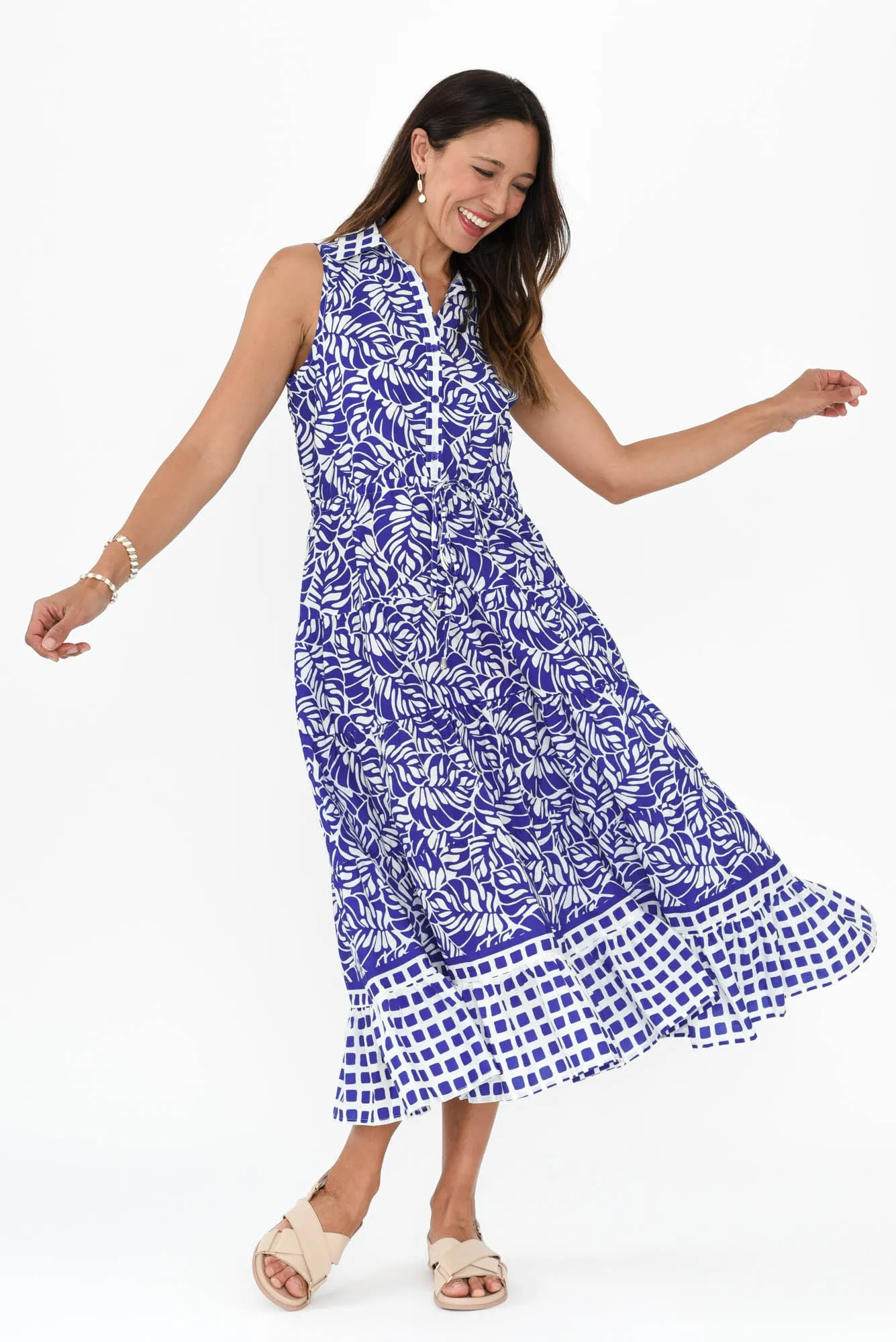 Mabel Blue Botanical Cotton Sleeveless Dress sold by Blue Bungalow product image thumbnail 2