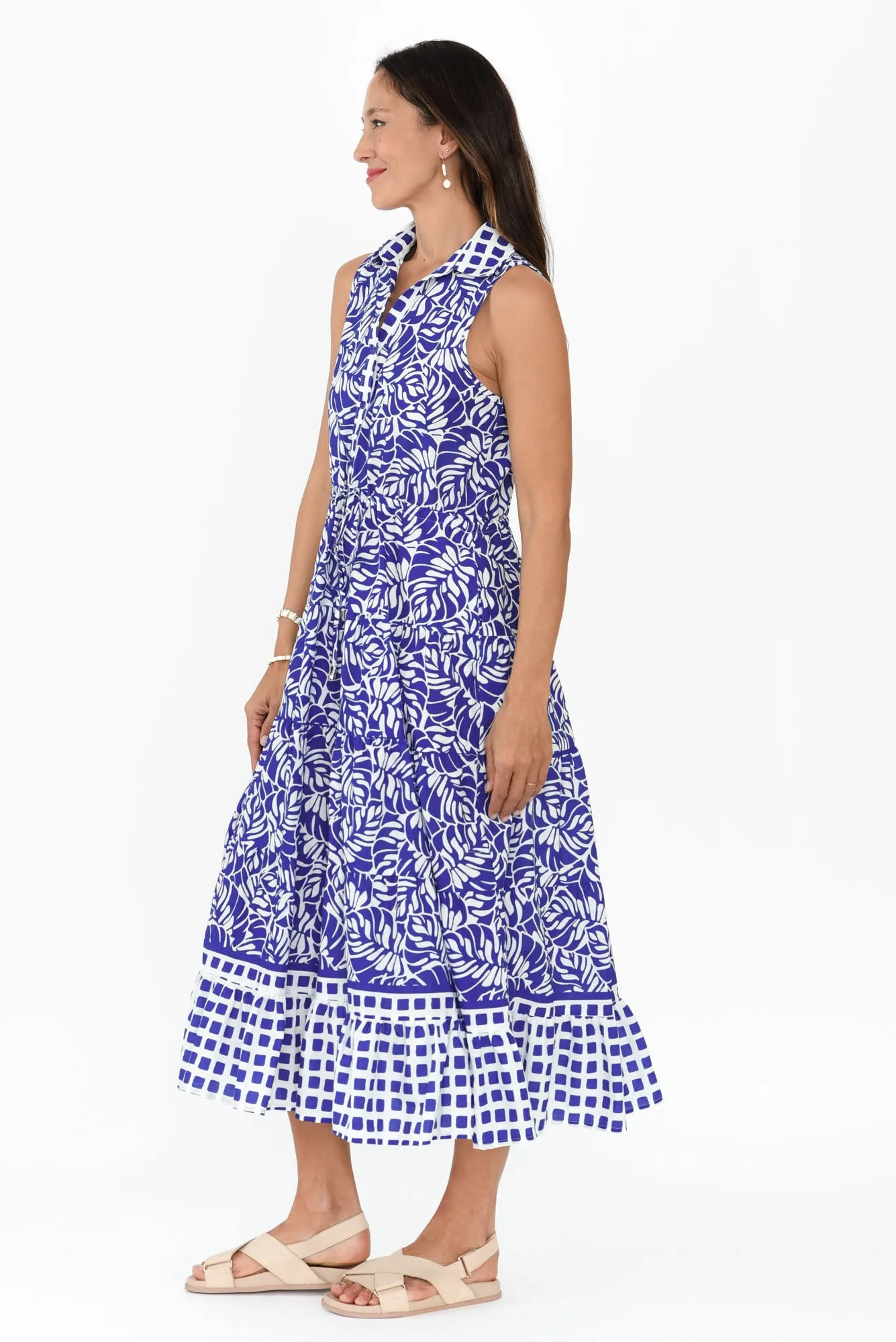 Mabel Blue Botanical Cotton Sleeveless Dress sold by Blue Bungalow product image thumbnail 3