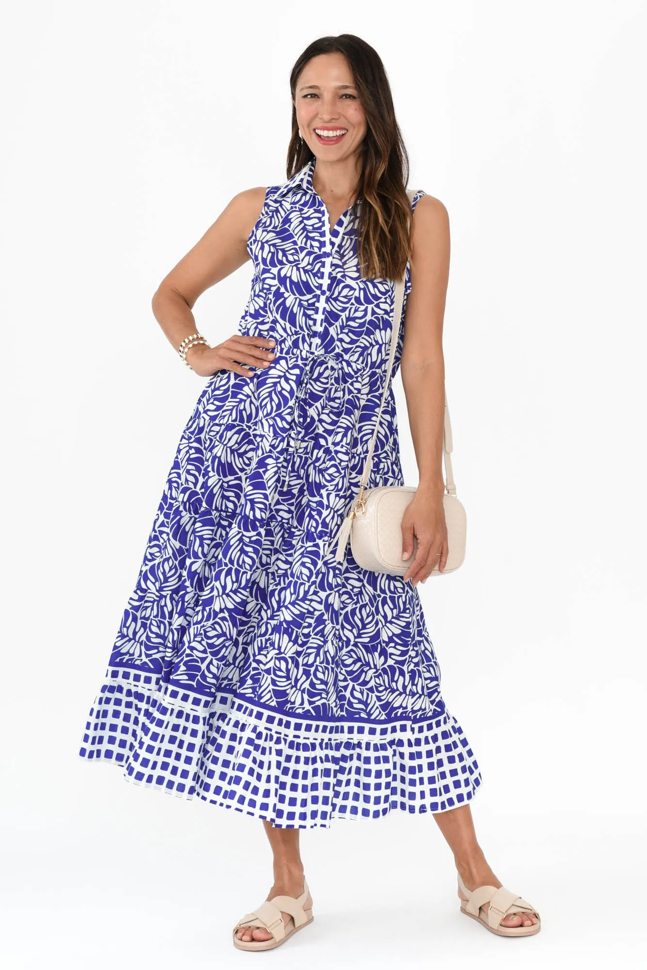 Mabel Blue Botanical Cotton Sleeveless Dress sold by Blue Bungalow