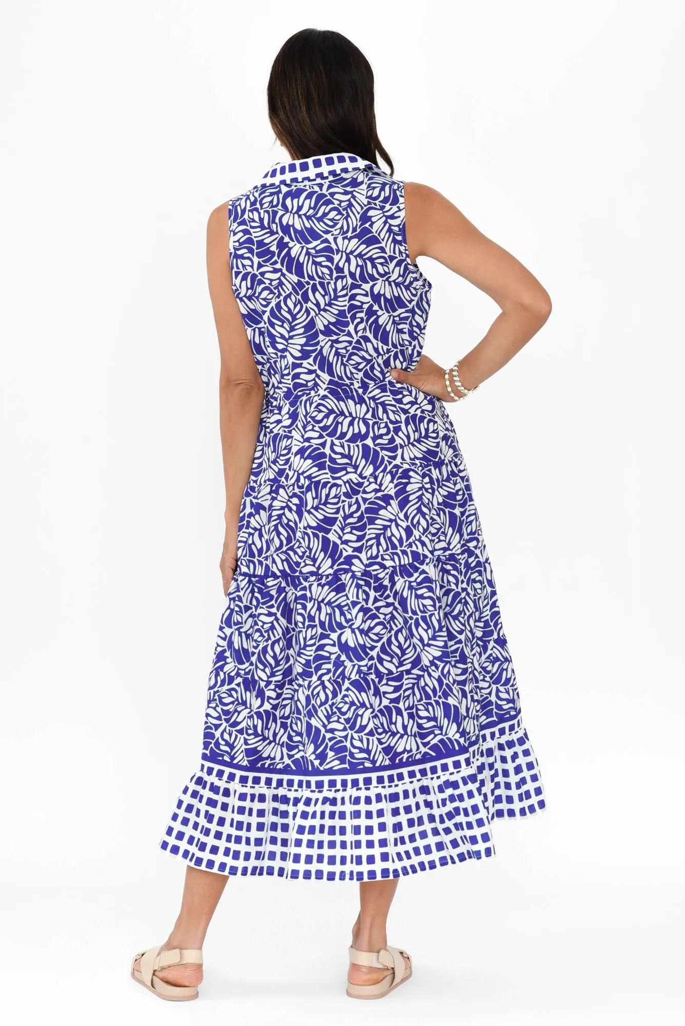 Mabel Blue Botanical Cotton Sleeveless Dress sold by Blue Bungalow product image thumbnail 4