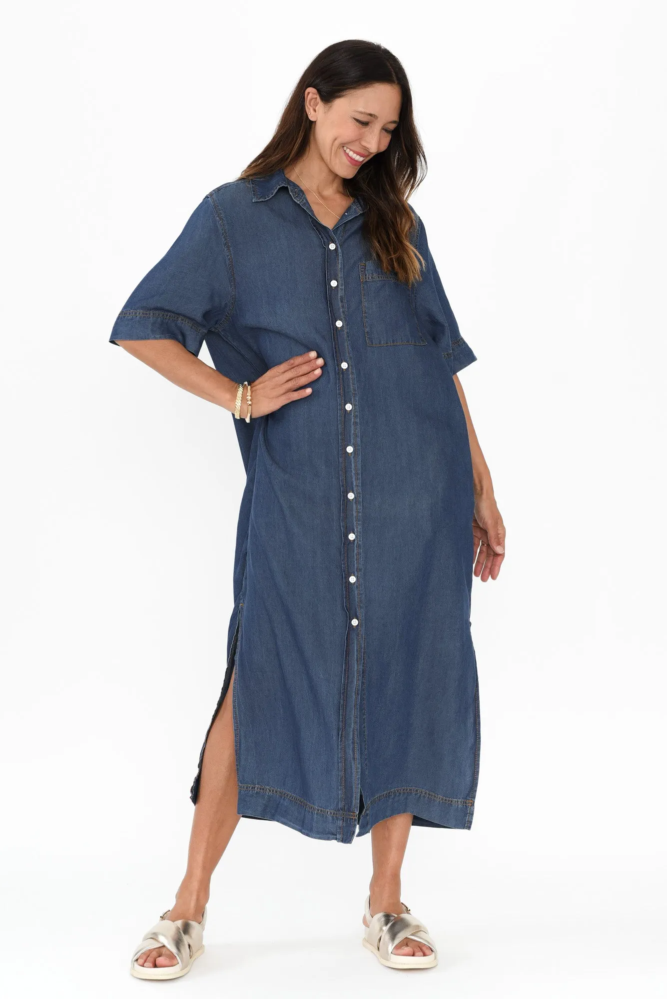 Emmy Dark Blue Denim Shirt Dress sold by Blue Bungalow product image thumbnail 2
