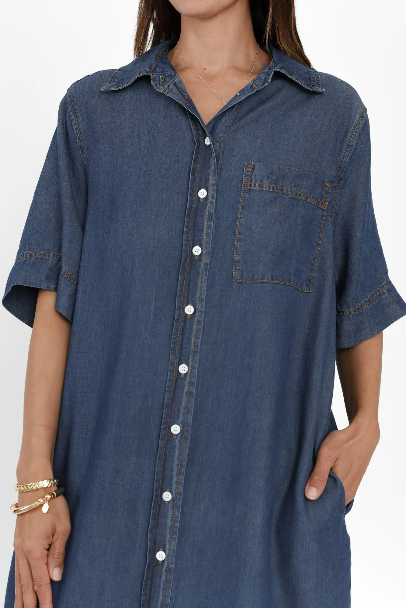 Emmy Dark Blue Denim Shirt Dress sold by Blue Bungalow product image thumbnail 5