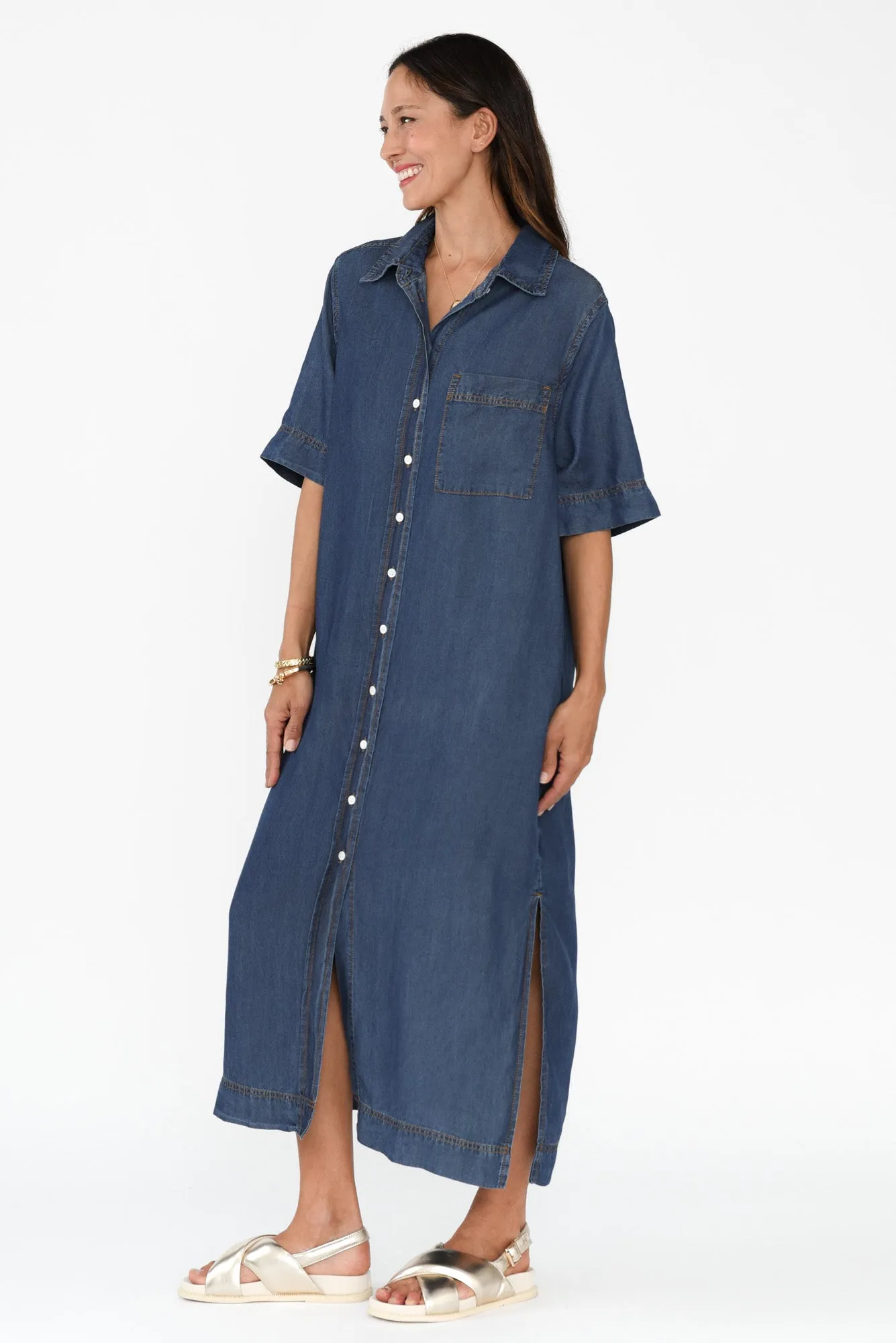 Emmy Dark Blue Denim Shirt Dress sold by Blue Bungalow product image thumbnail 3