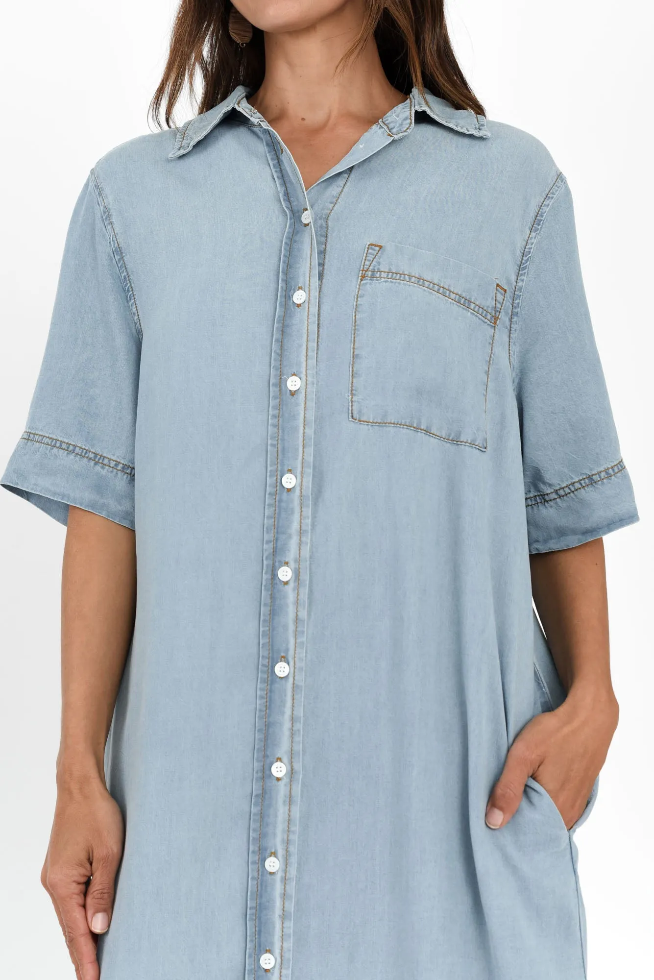 Emmy Blue Denim Shirt Dress sold by Blue Bungalow product image thumbnail 5