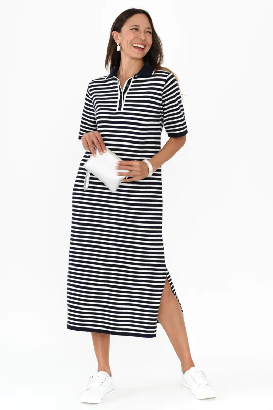 Benji Navy Stripe Cotton Tee Dress sold by Blue Bungalow