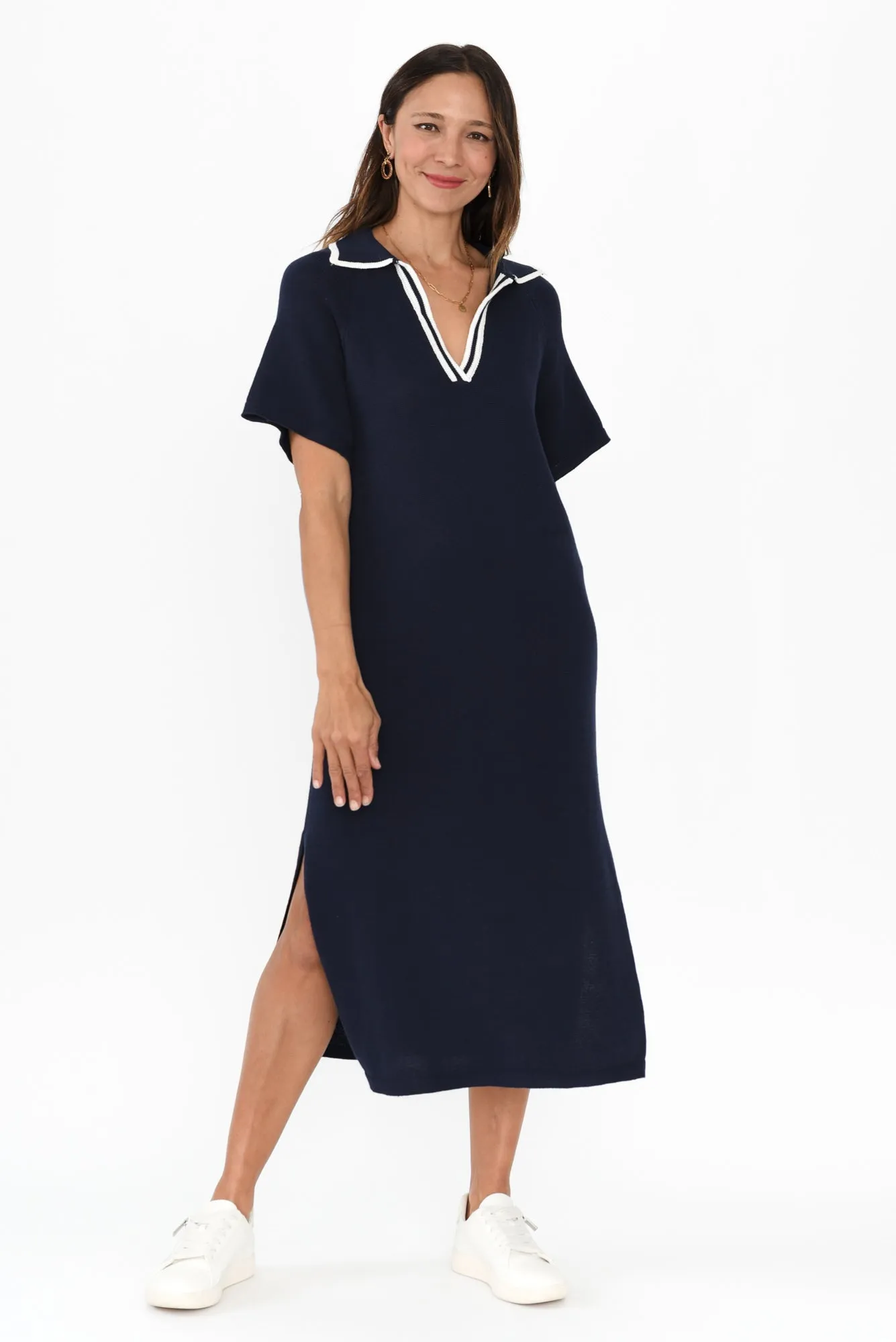 Fabiola Navy Contrast Knit Dress sold by Blue Bungalow