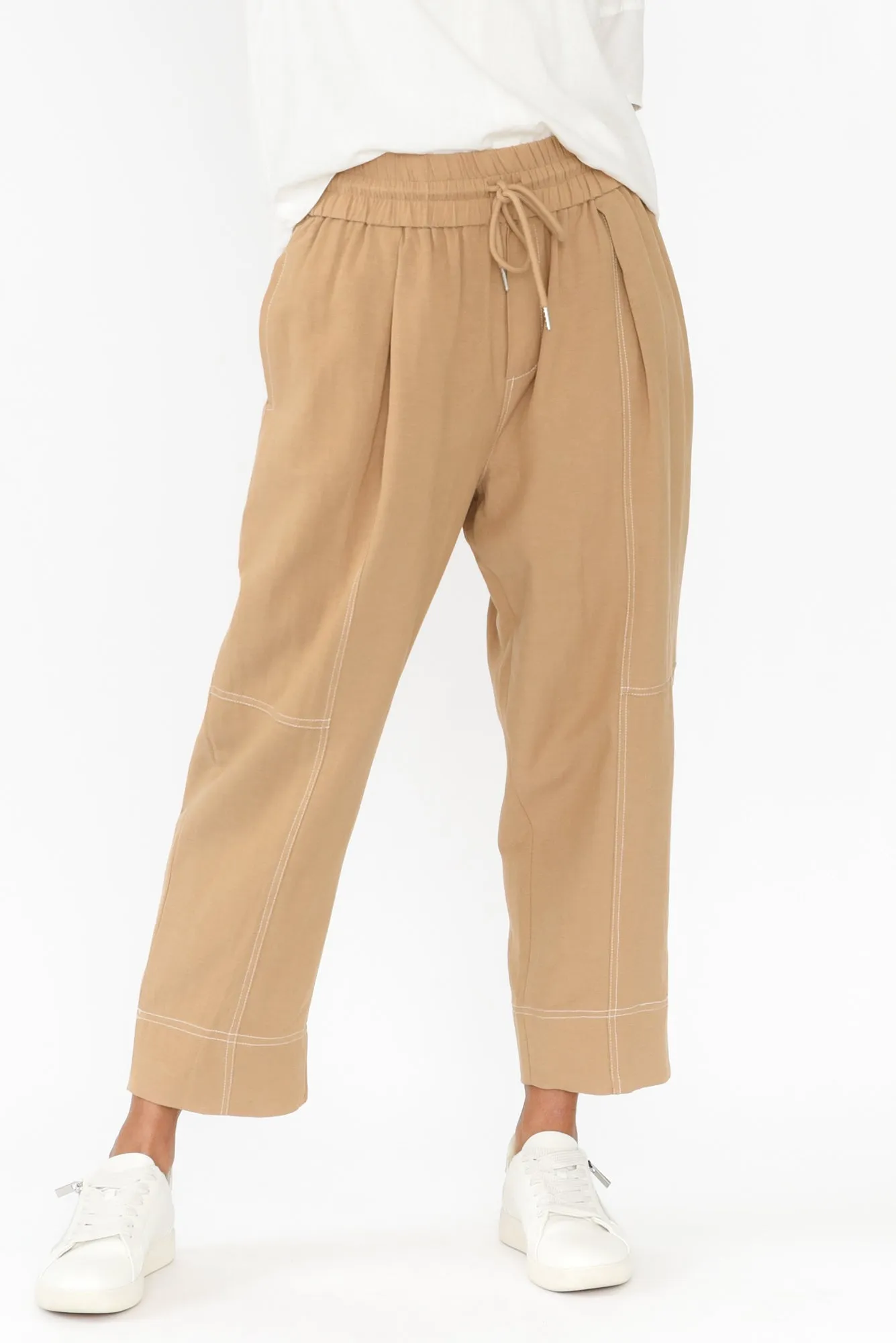 Giana Beige Contrast Drawstring Pants sold by Blue Bungalow