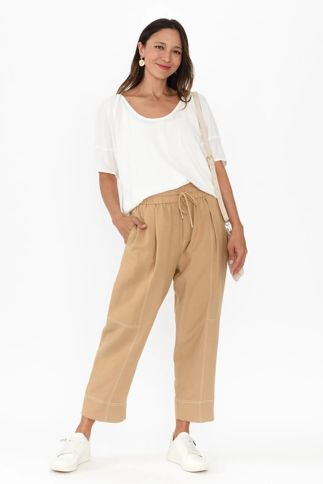 Giana Beige Contrast Drawstring Pants sold by Blue Bungalow product image thumbnail 2