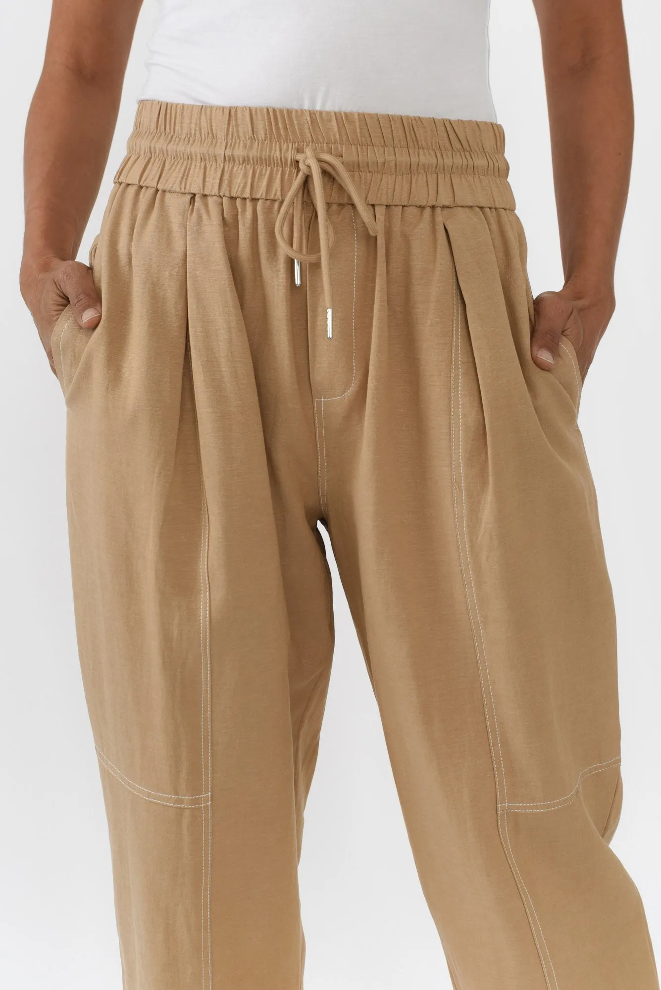 Giana Beige Contrast Drawstring Pants sold by Blue Bungalow product image thumbnail 5