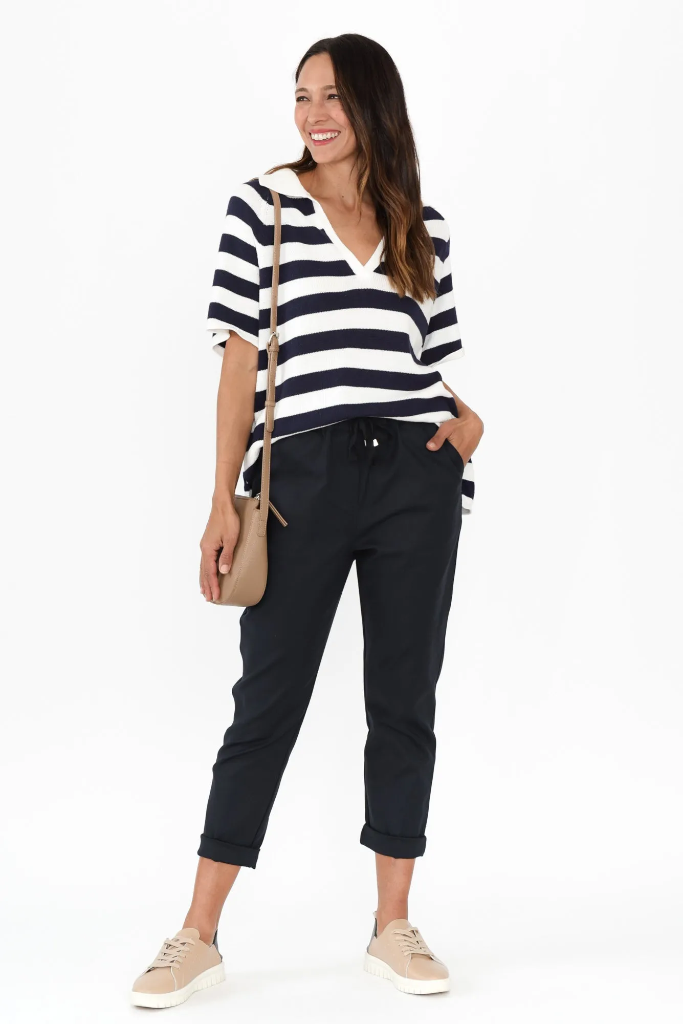 Brianna Navy Stripe Cotton Polo sold by Blue Bungalow product image thumbnail 2