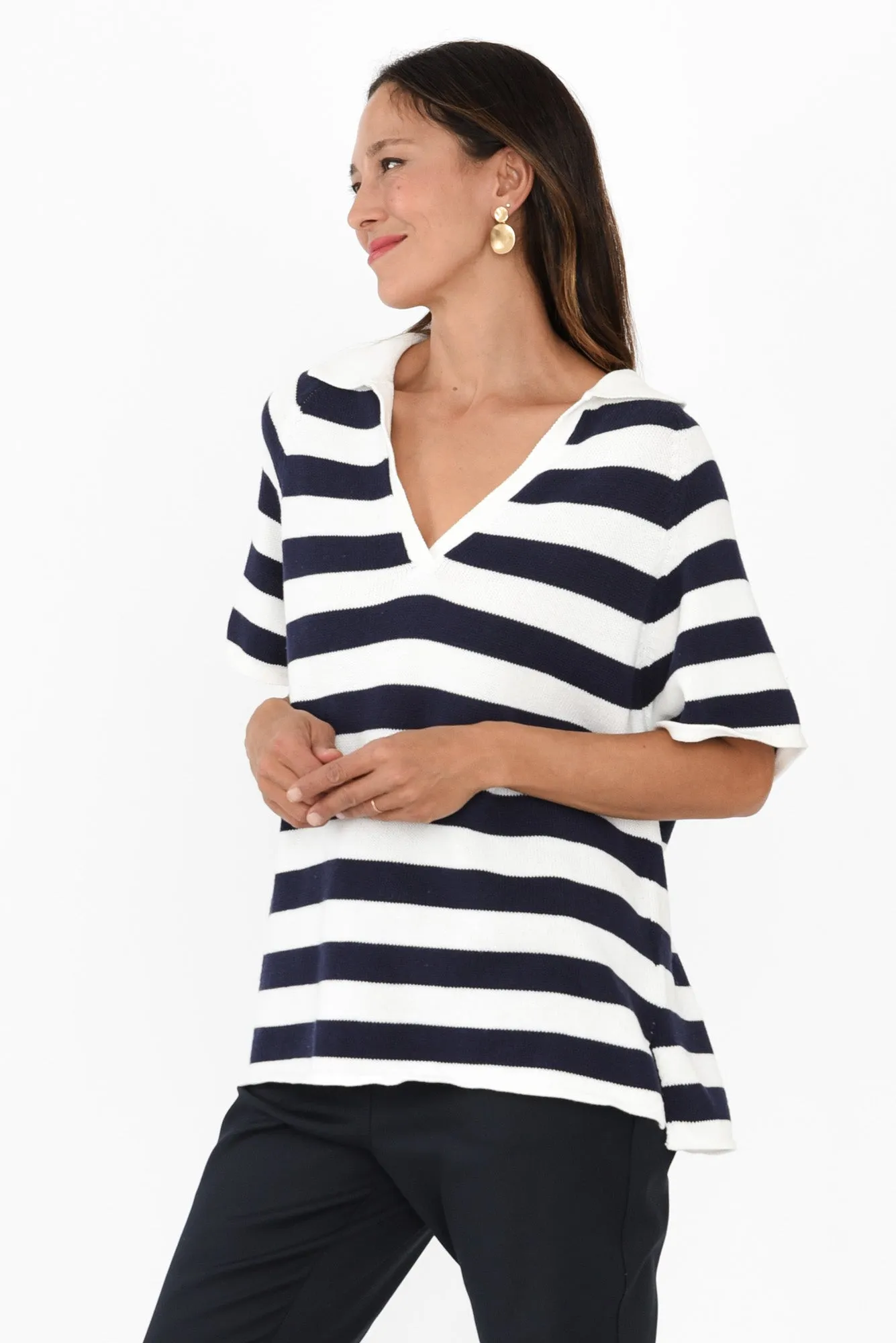 Brianna Navy Stripe Cotton Polo sold by Blue Bungalow product image thumbnail 3