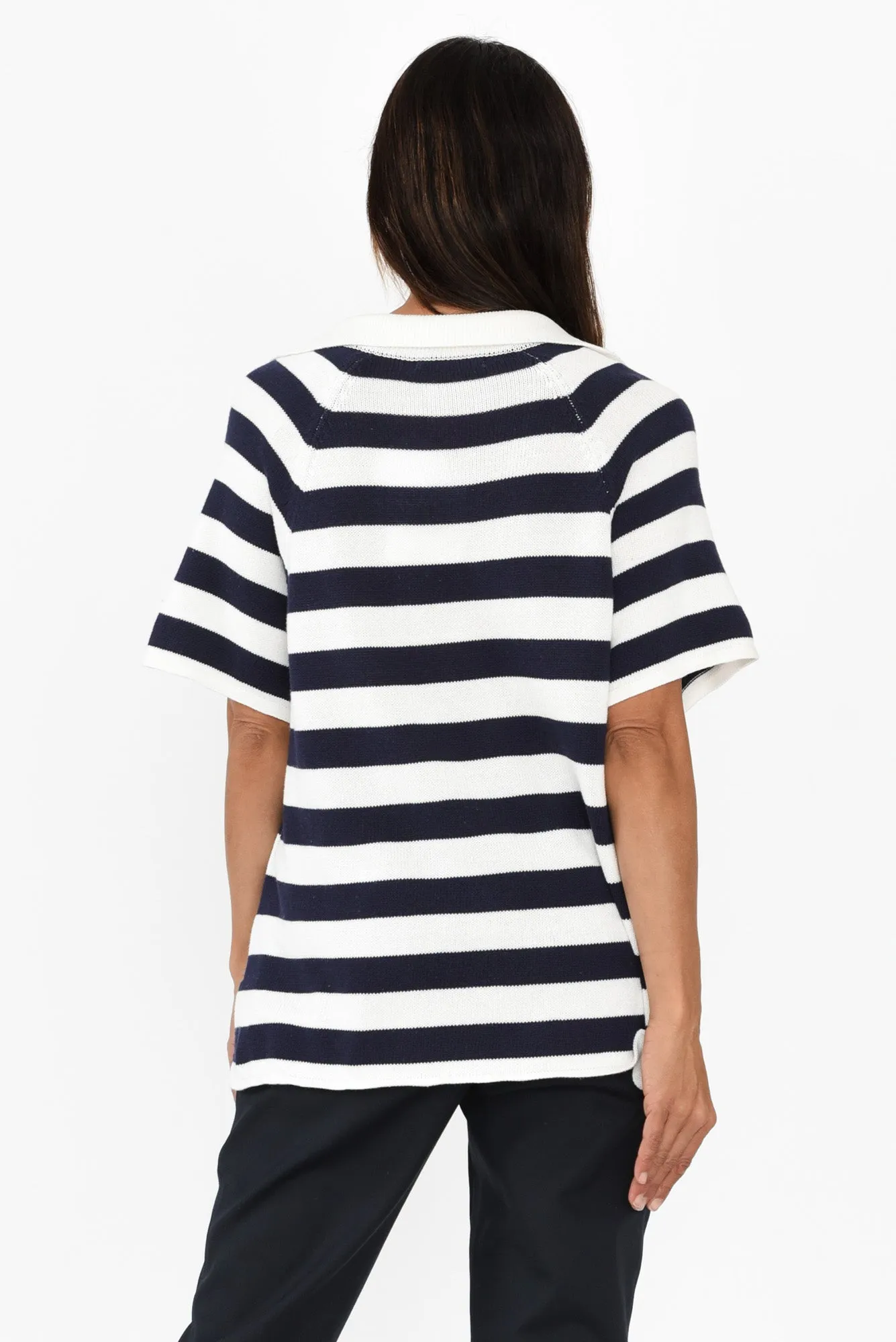 Brianna Navy Stripe Cotton Polo sold by Blue Bungalow product image thumbnail 4
