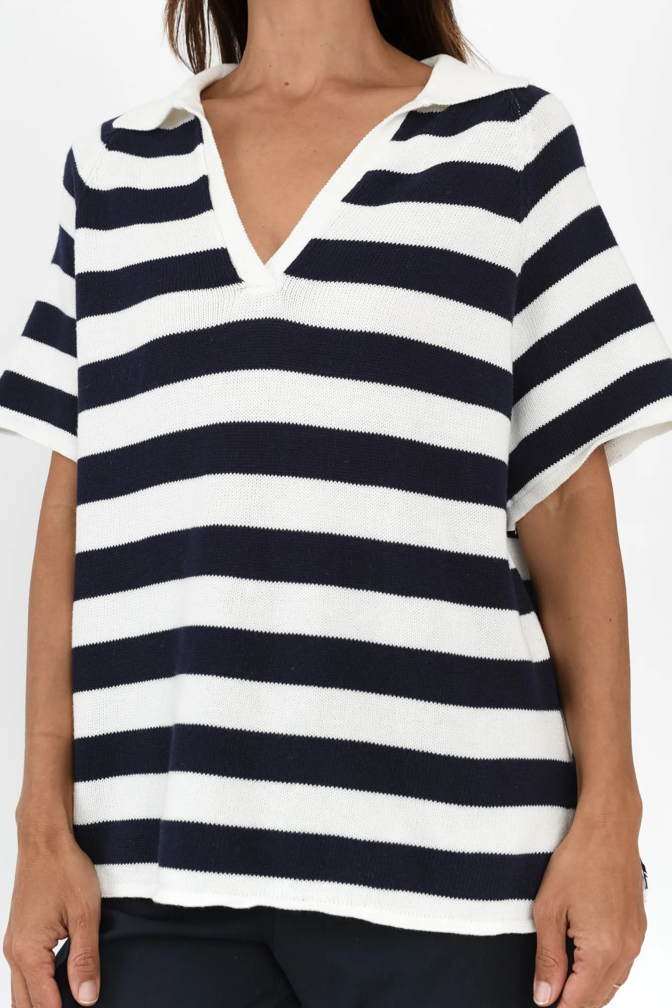 Brianna Navy Stripe Cotton Polo sold by Blue Bungalow product image thumbnail 5
