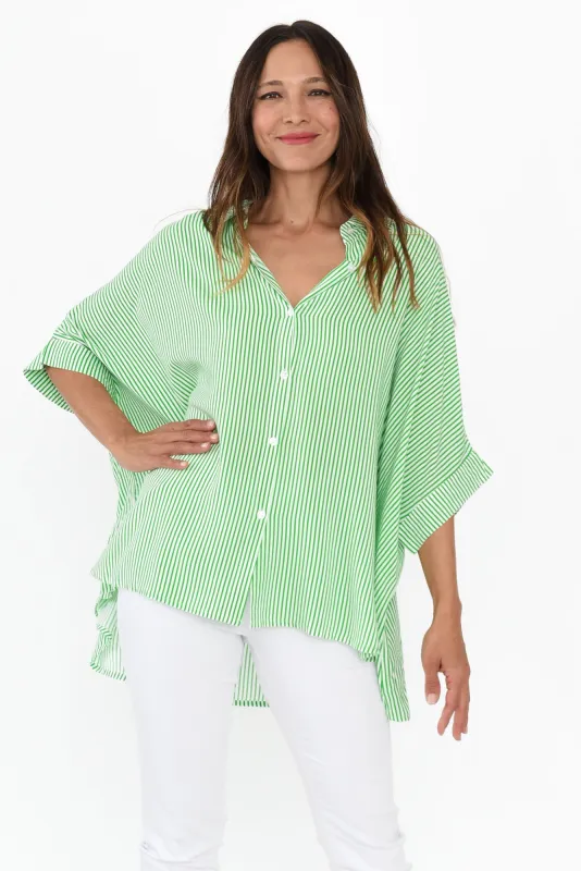 Luna Green Stripe Collared Shirt sold by Blue Bungalow