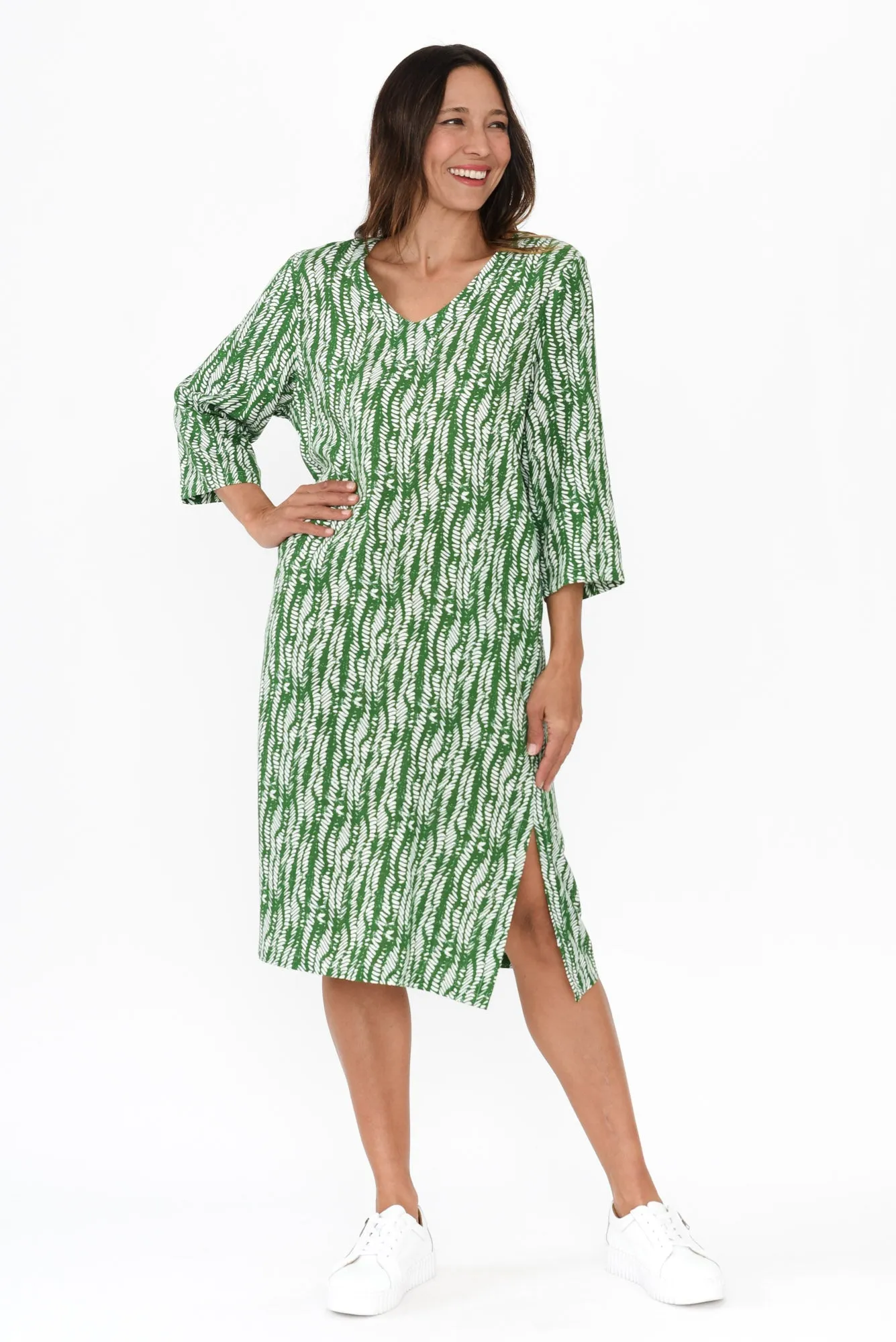 Celine Green Dash Linen Cotton Dress sold by Blue Bungalow product image thumbnail 2