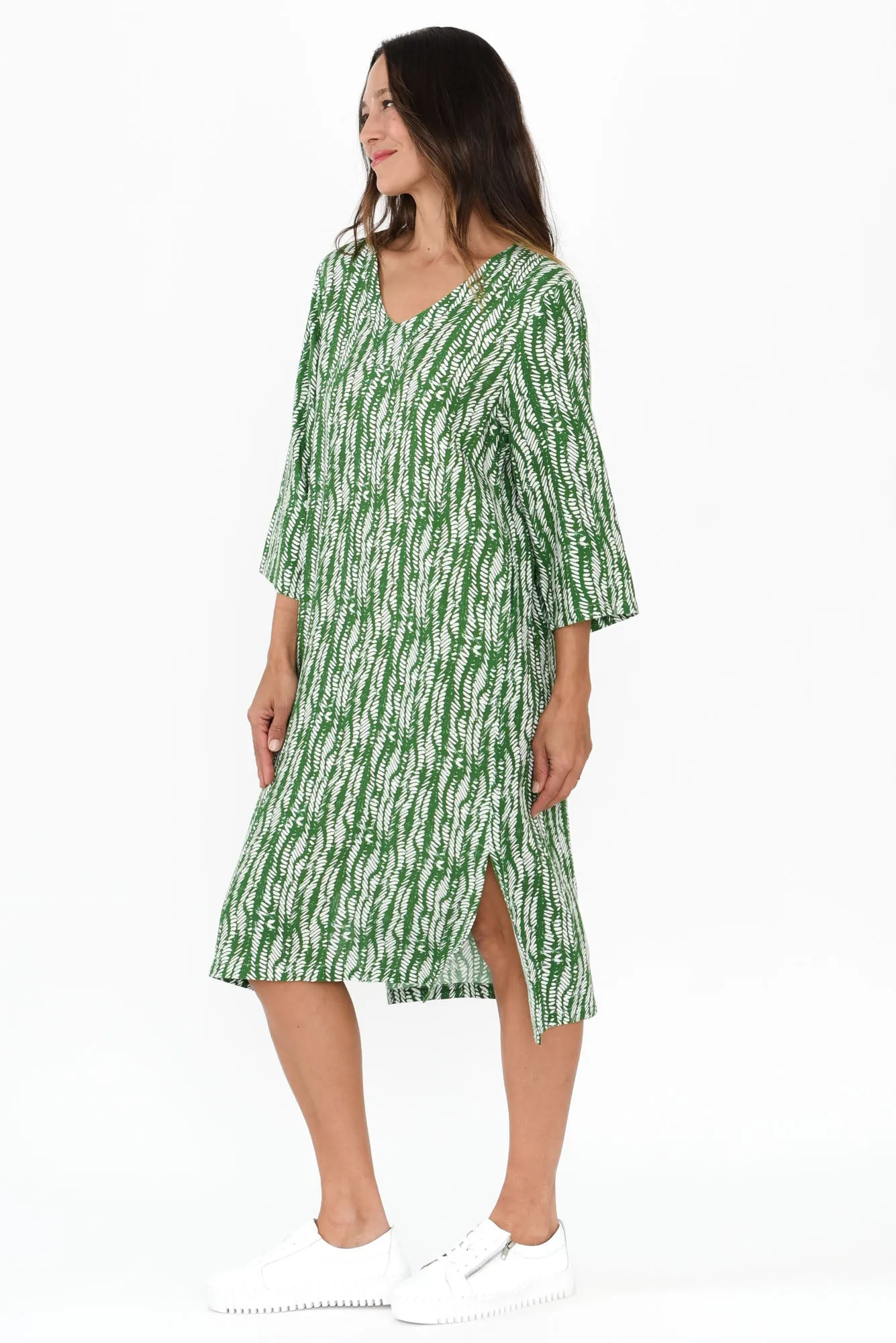 Celine Green Dash Linen Cotton Dress sold by Blue Bungalow product image thumbnail 3