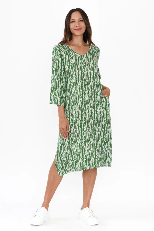 Celine Green Dash Linen Cotton Dress sold by Blue Bungalow