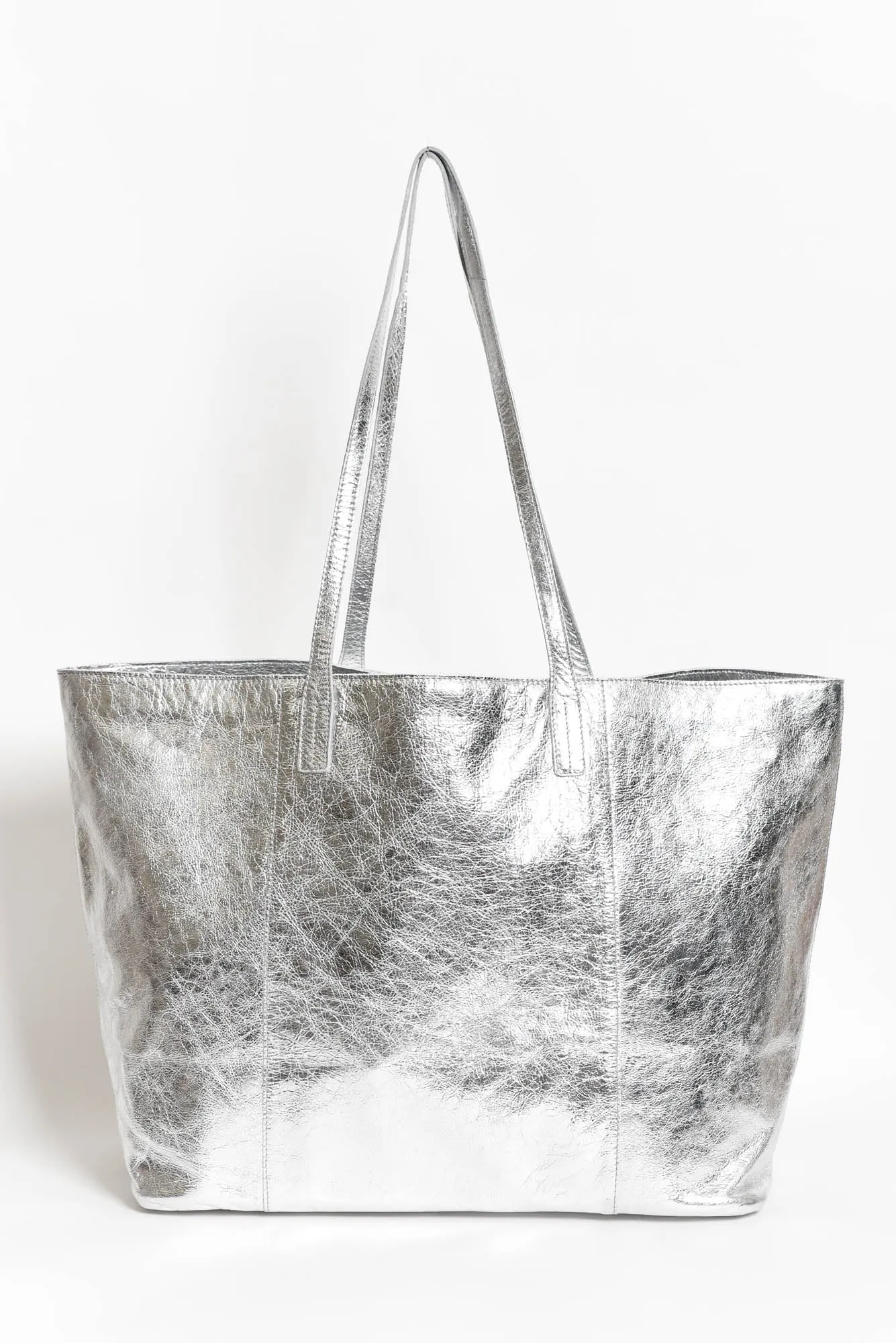 Elara Silver Metallic Tote Bag sold by Blue Bungalow