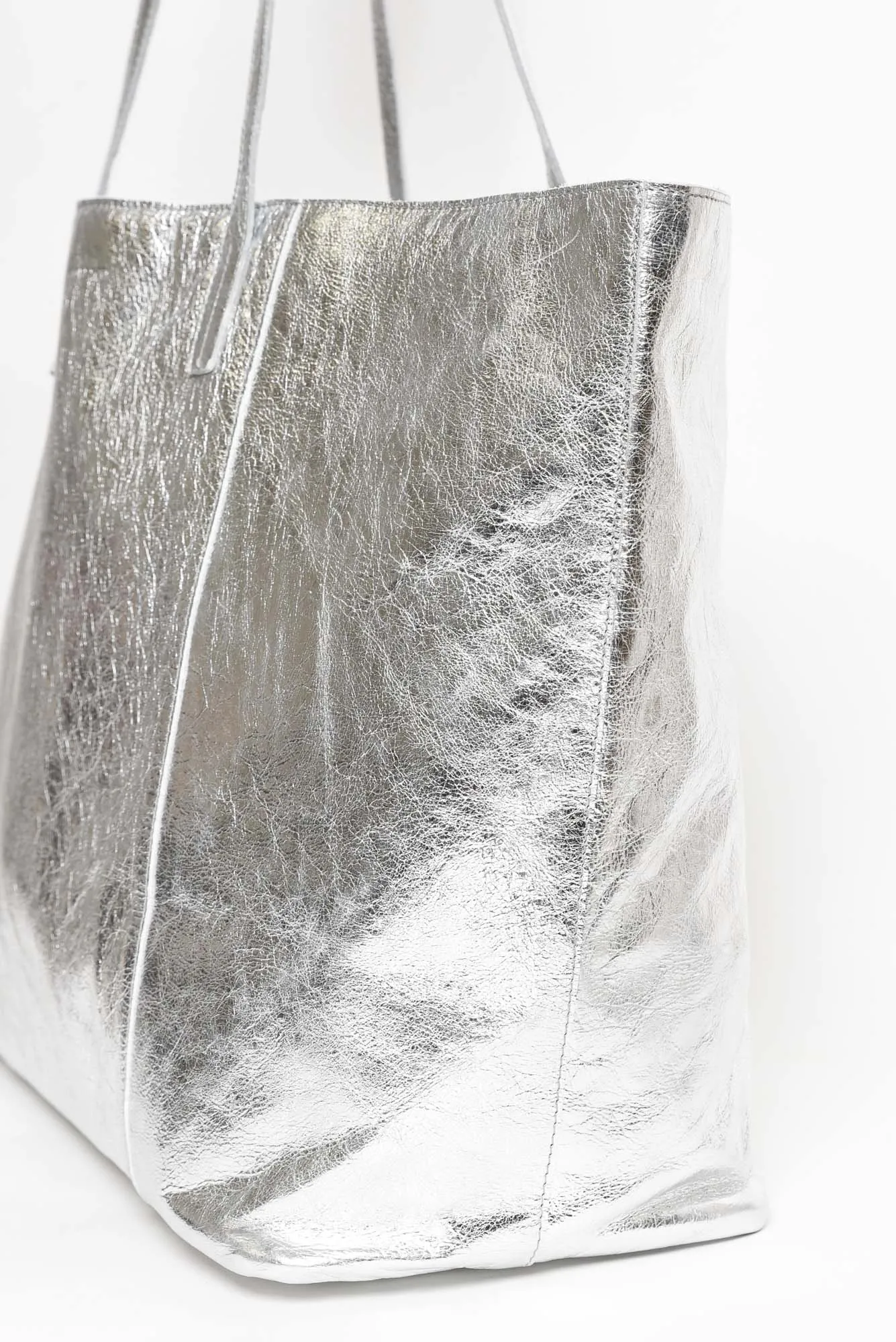 Elara Silver Metallic Tote Bag sold by Blue Bungalow product image thumbnail 3