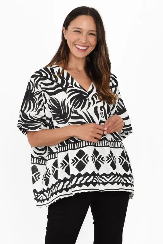 Orsola Black Leaf Cotton Top sold by Blue Bungalow
