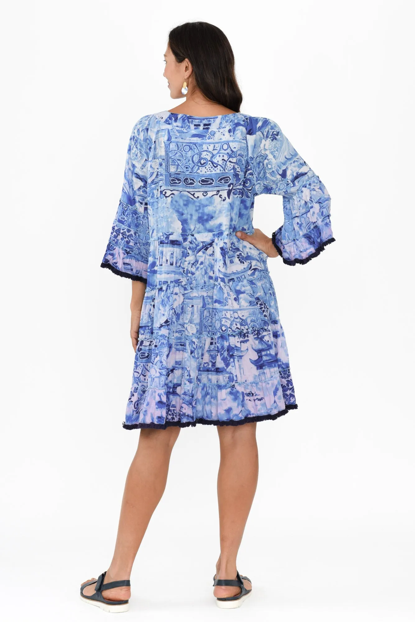 Bates Blue Abstract Cotton Tier Dress sold by Blue Bungalow product image thumbnail 4