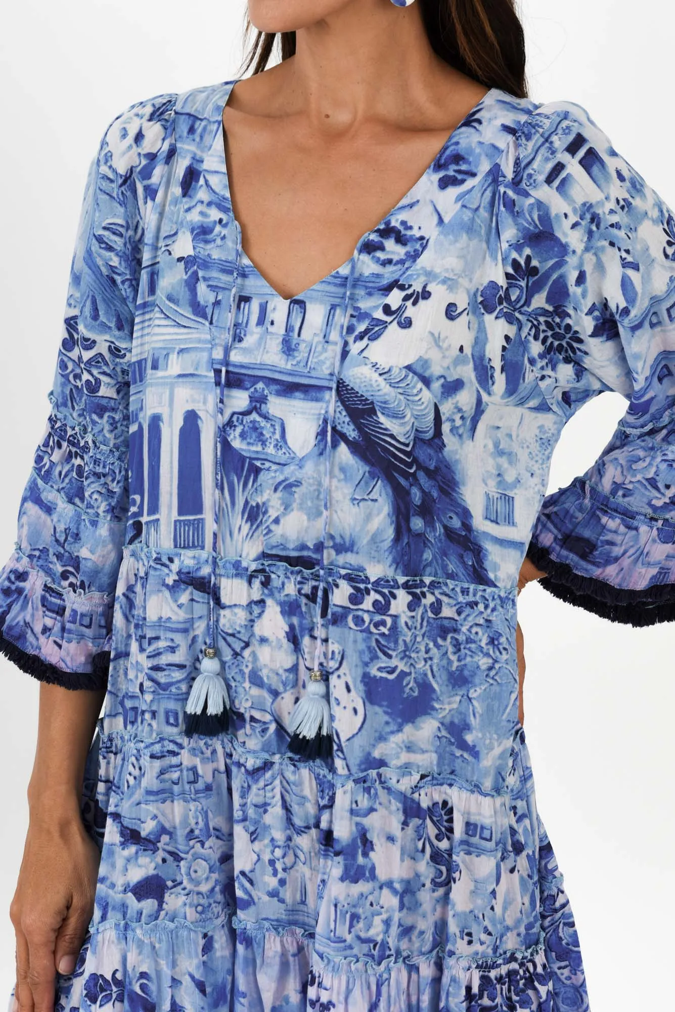 Bates Blue Abstract Cotton Tier Dress sold by Blue Bungalow product image thumbnail 5