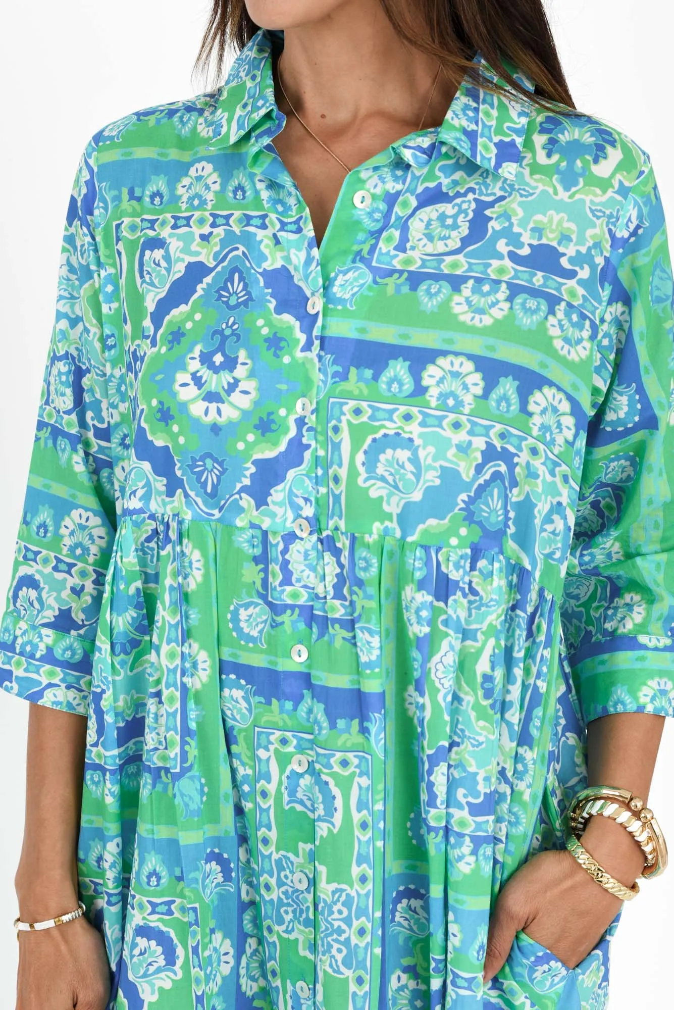 Dovie Blue Abstract Cotton Tier Dress sold by Blue Bungalow product image thumbnail 5