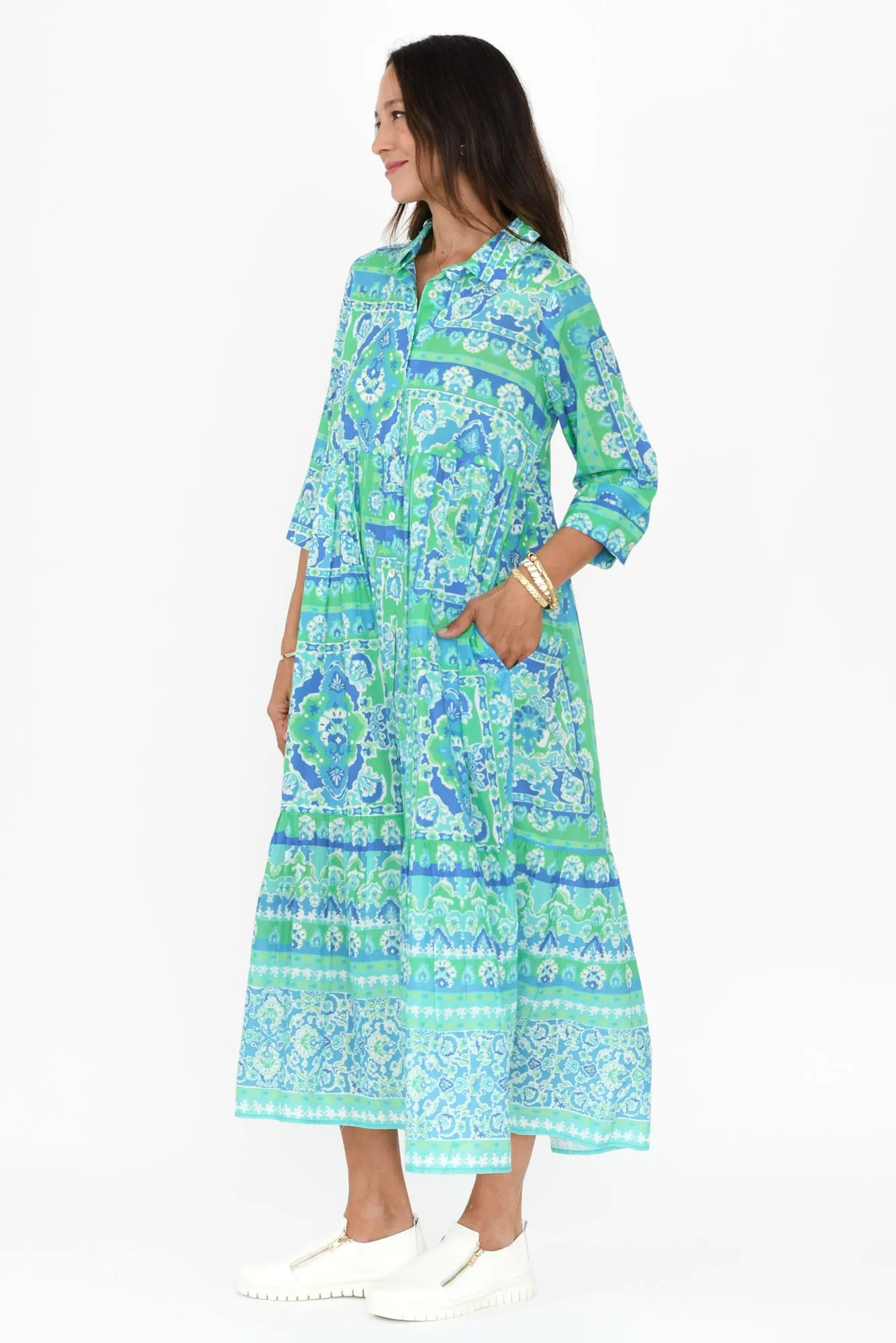 Dovie Blue Abstract Cotton Tier Dress sold by Blue Bungalow product image thumbnail 3