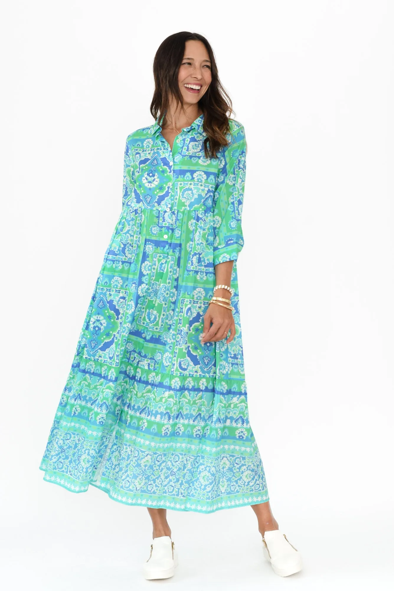 Dovie Blue Abstract Cotton Tier Dress sold by Blue Bungalow product image thumbnail 2
