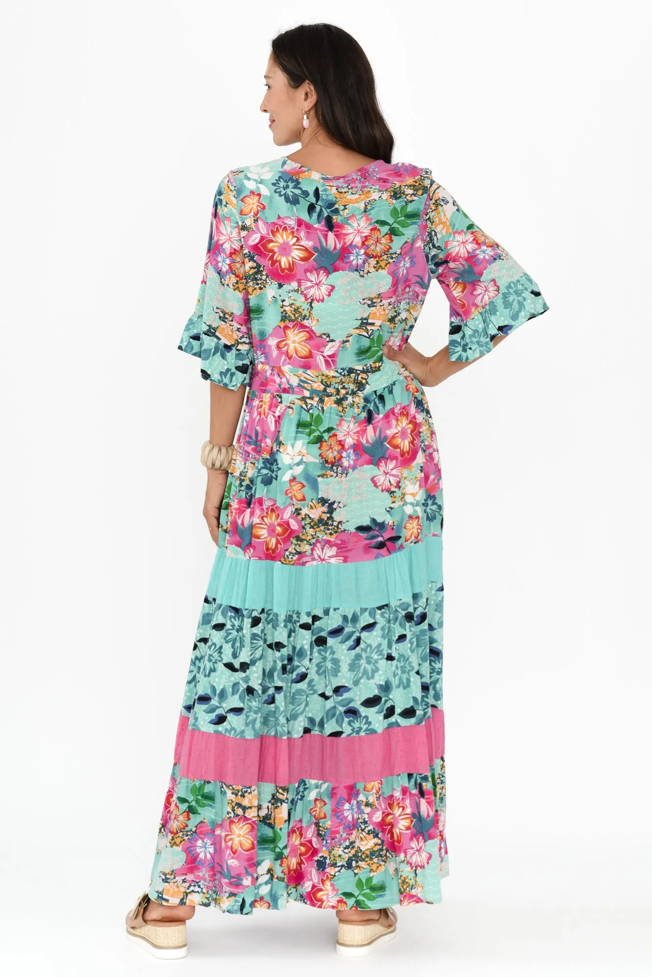 Lelia Turquoise Floral Tie Maxi Dress sold by Blue Bungalow product image thumbnail 5