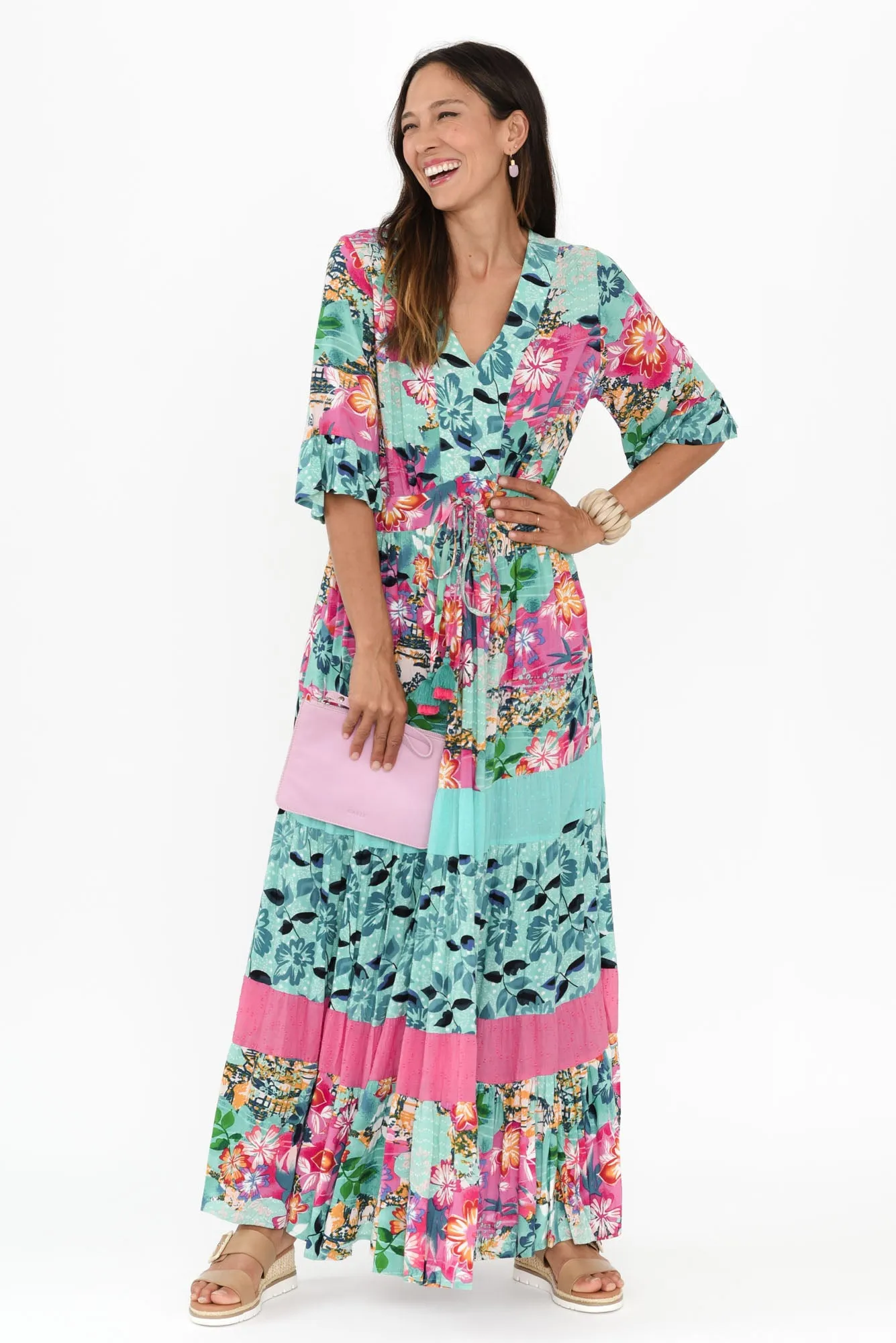 Lelia Turquoise Floral Tie Maxi Dress sold by Blue Bungalow product image thumbnail 2