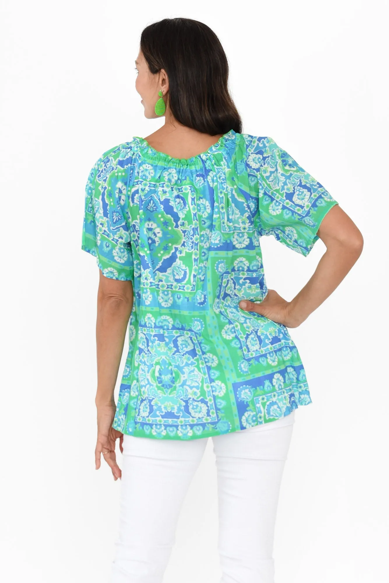 Gabe Blue Abstract Cotton Tassel Top sold by Blue Bungalow product image thumbnail 4