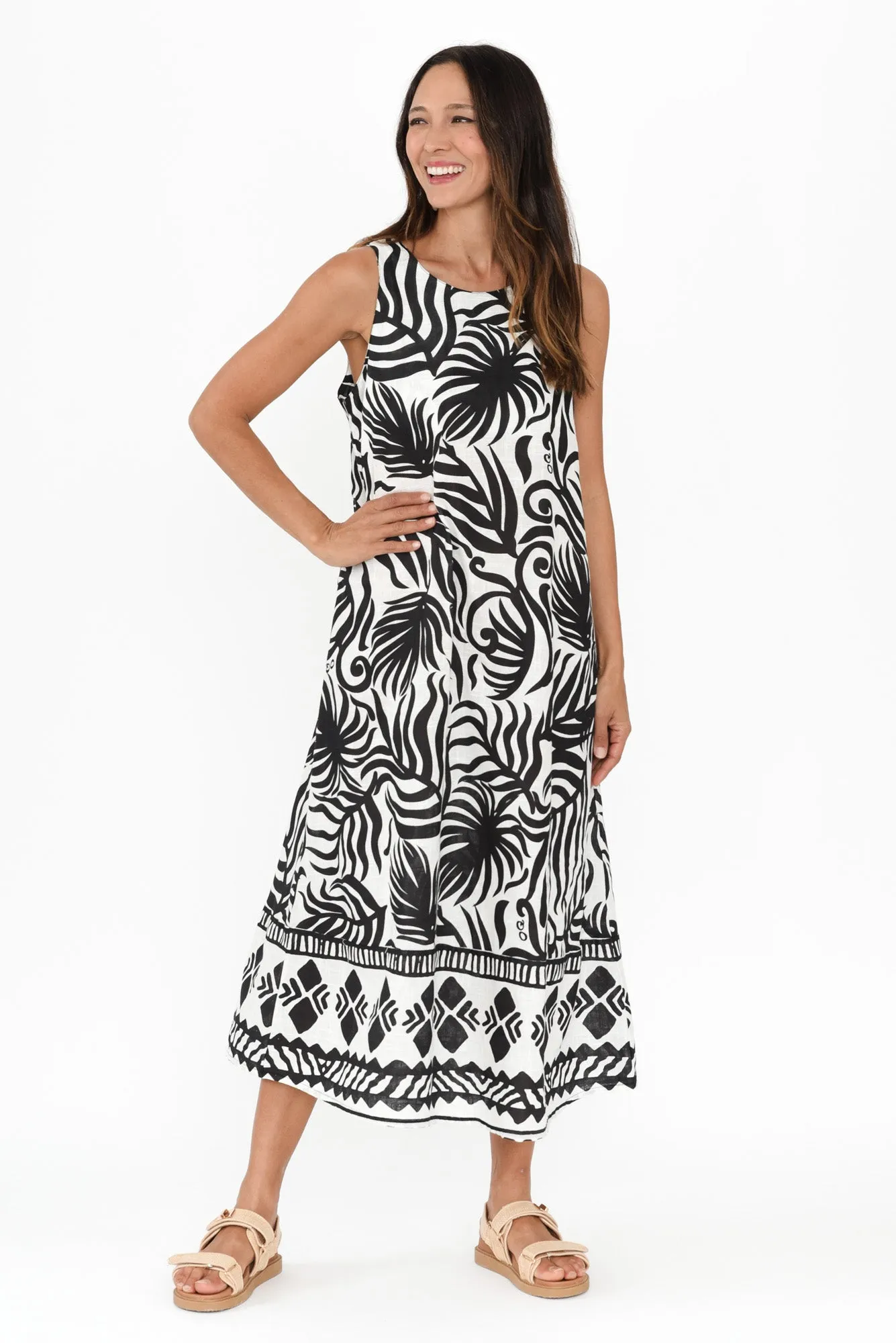 Zelda Black Leaf Cotton Midi Dress sold by Blue Bungalow product image thumbnail 4