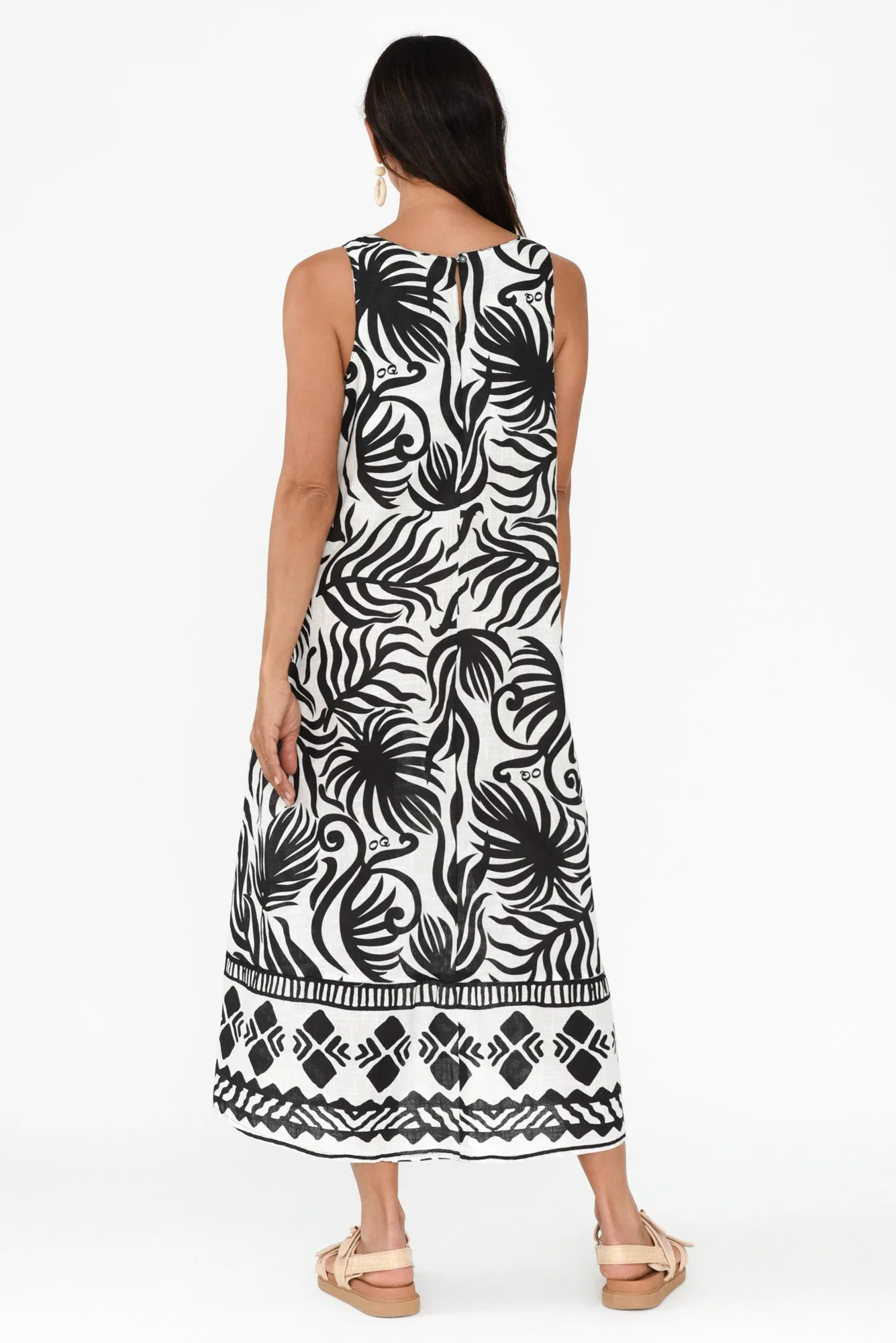 Zelda Black Leaf Cotton Midi Dress sold by Blue Bungalow product image thumbnail 5