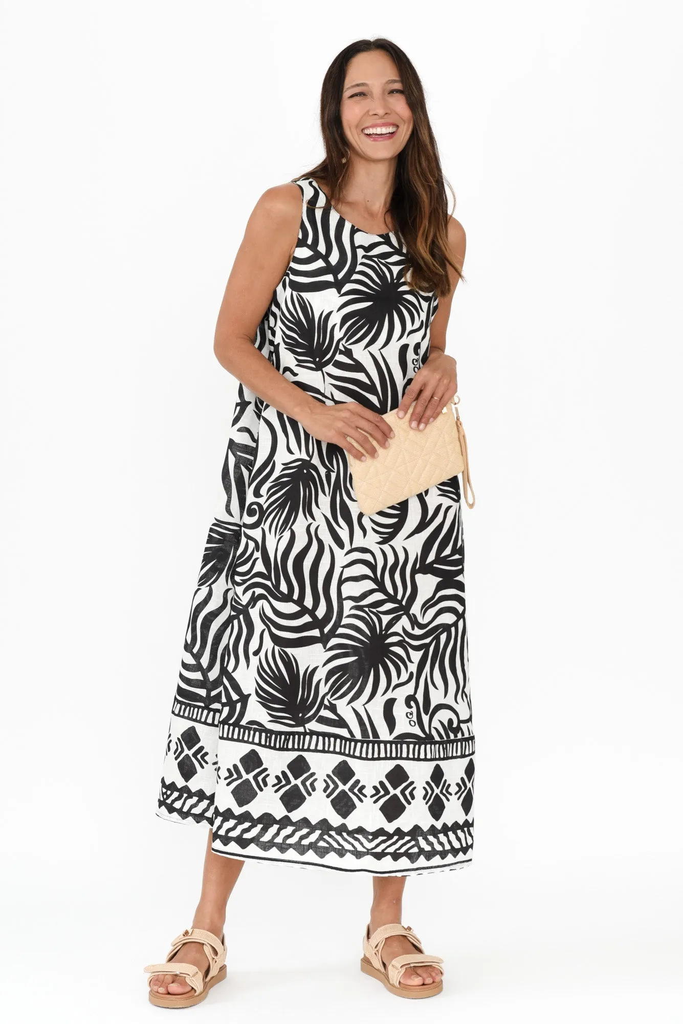 Zelda Black Leaf Cotton Midi Dress sold by Blue Bungalow product image thumbnail 2