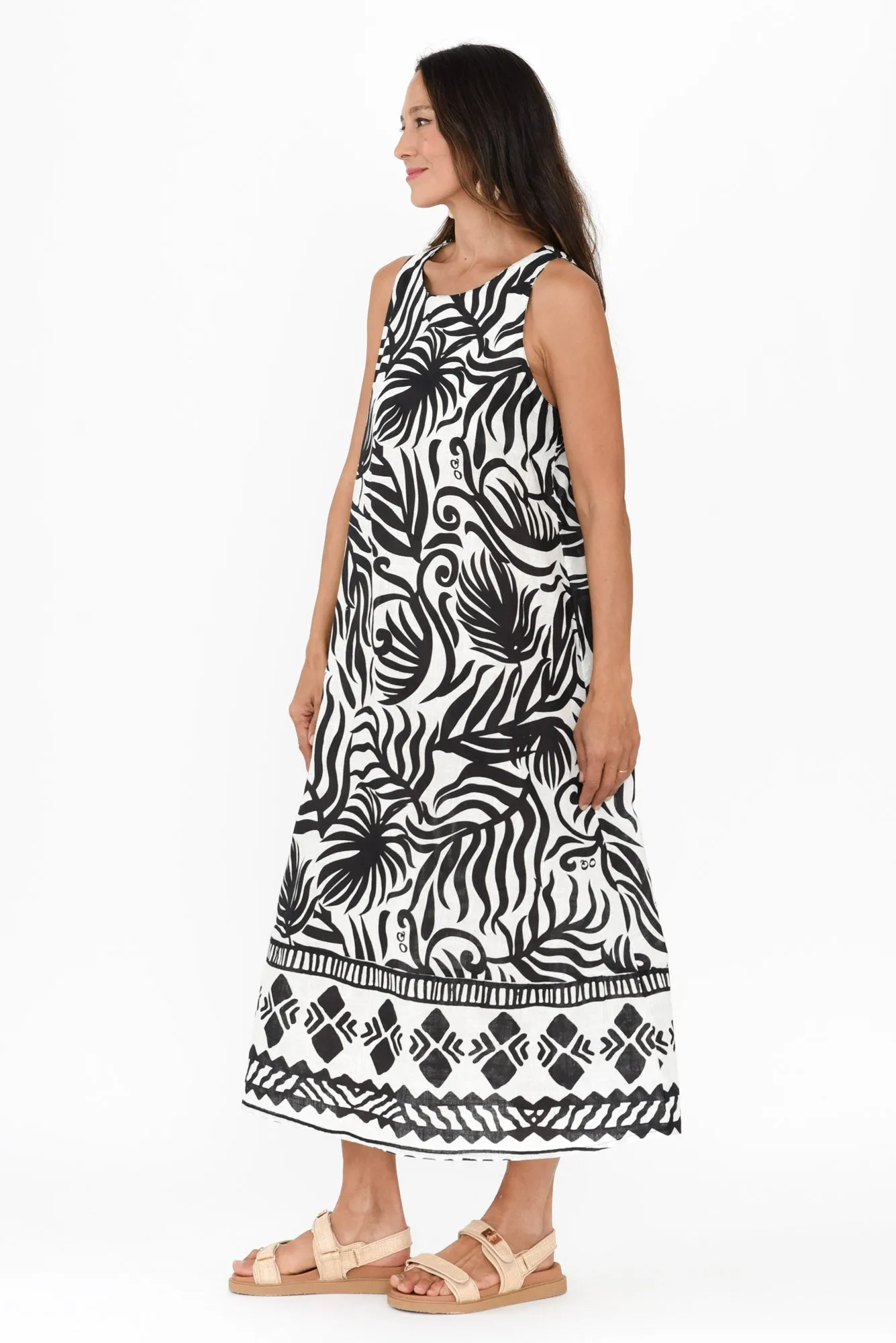 Zelda Black Leaf Cotton Midi Dress sold by Blue Bungalow product image thumbnail 3