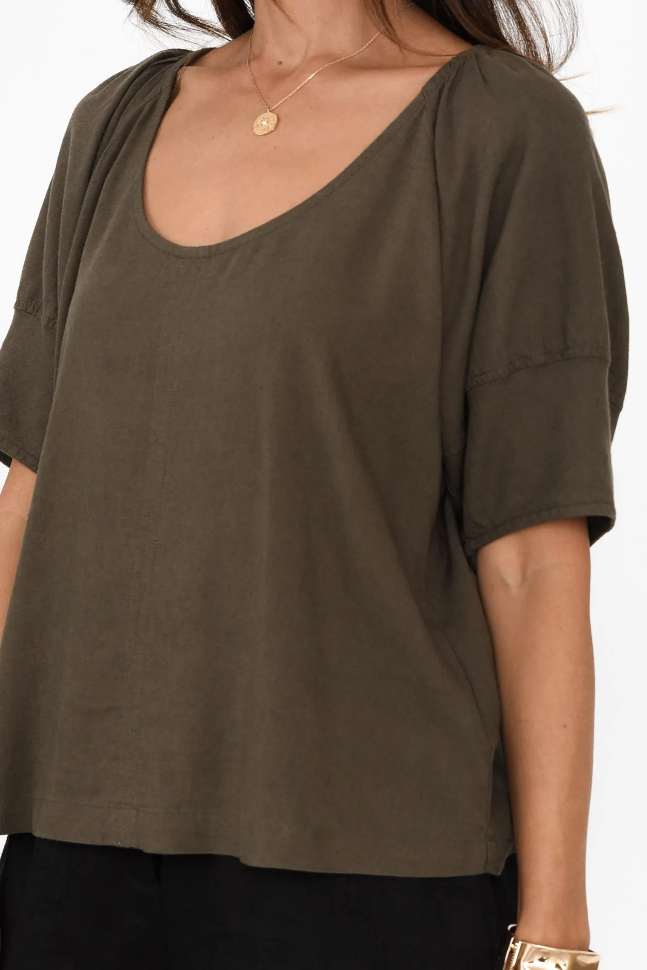 Grove Khaki Linen Blend Top sold by Blue Bungalow product image thumbnail 5