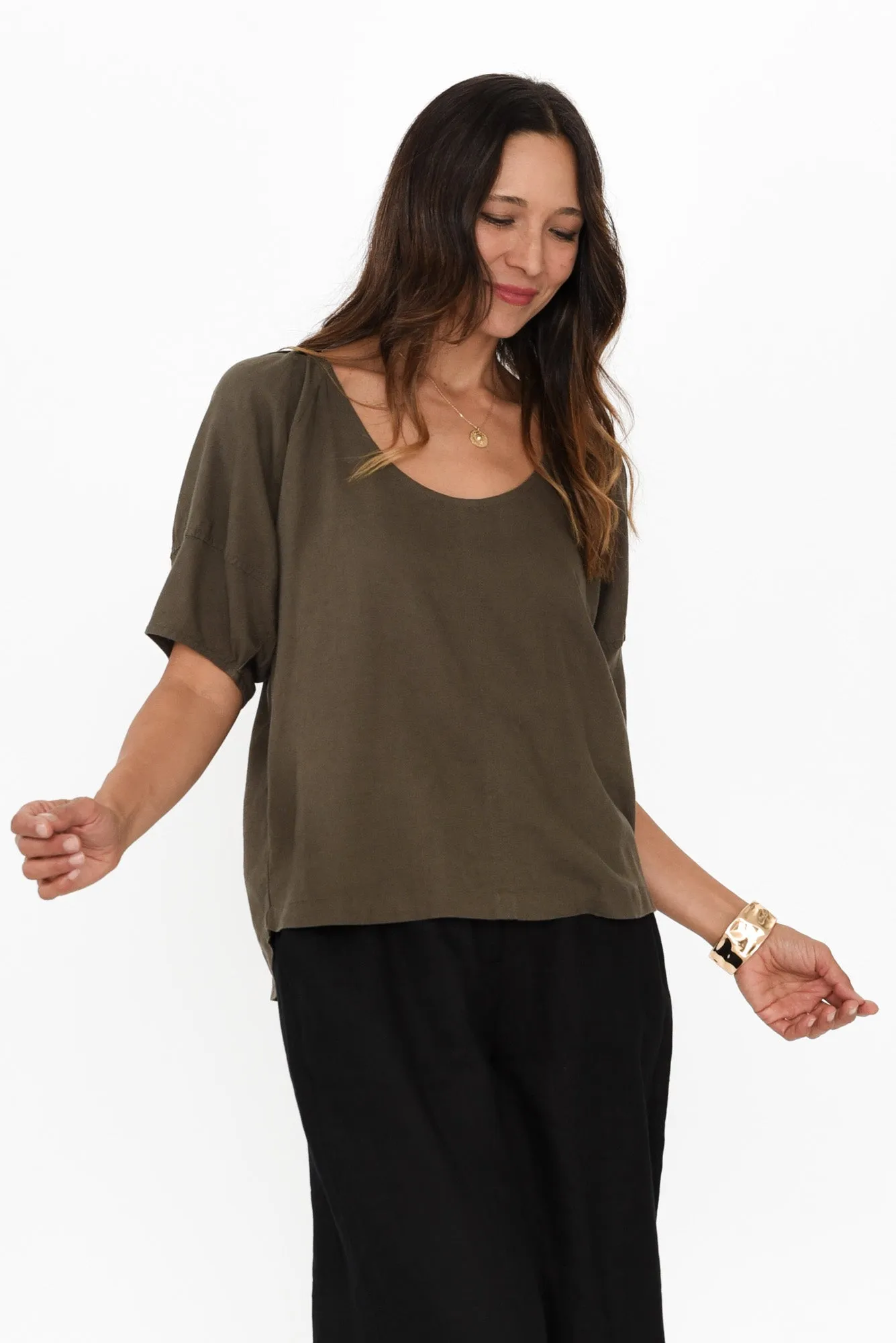 Grove Khaki Linen Blend Top sold by Blue Bungalow