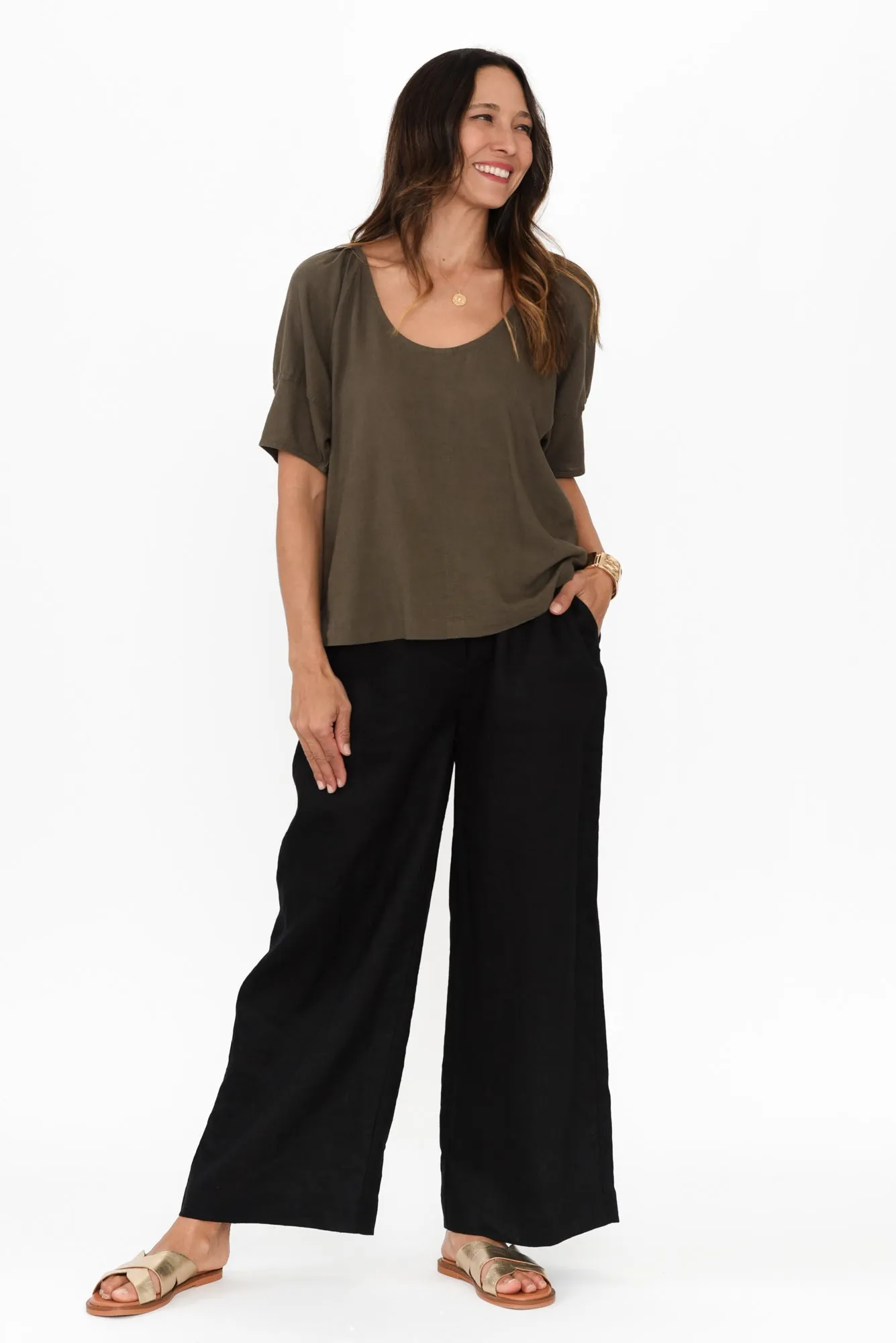 Grove Khaki Linen Blend Top sold by Blue Bungalow product image thumbnail 2