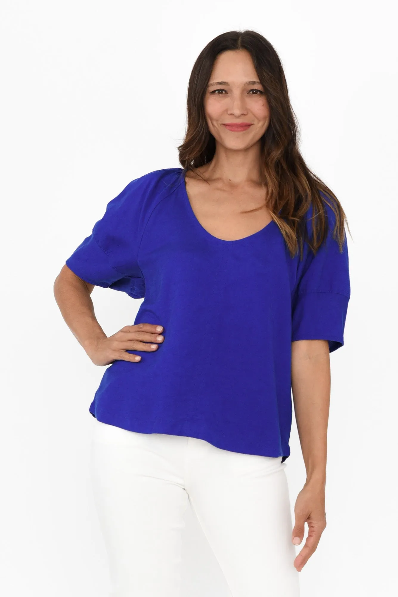 Grove Cobalt Linen Blend Top sold by Blue Bungalow
