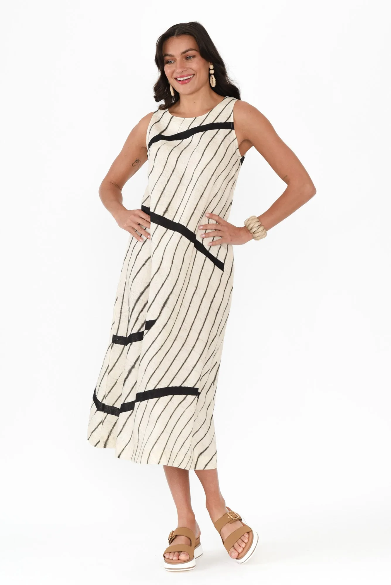Sasha Black Stripe Linen Dress sold by Blue Bungalow