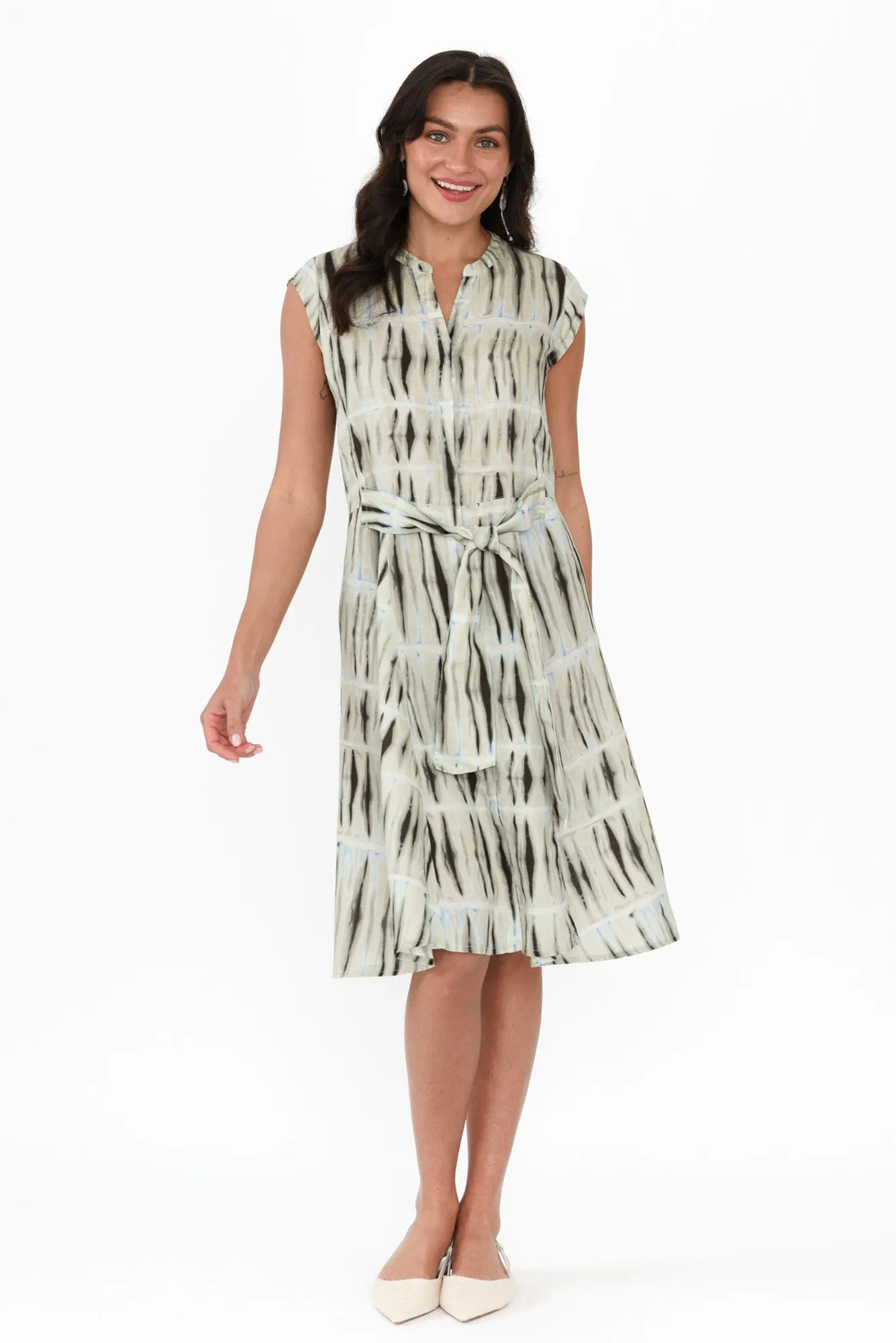 Lenore Green Abstract Linen Dress sold by Blue Bungalow