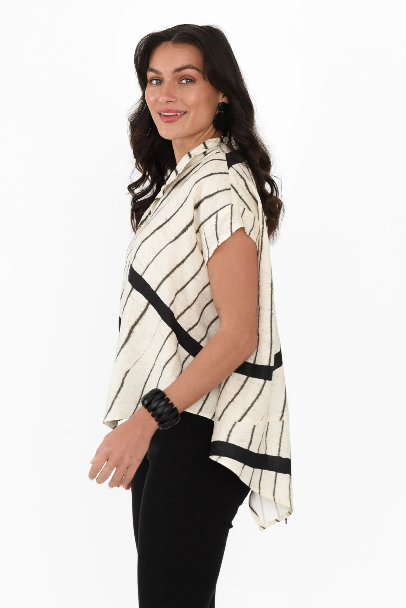 Merle Black Stripe Linen Shirt sold by Blue Bungalow product image thumbnail 3