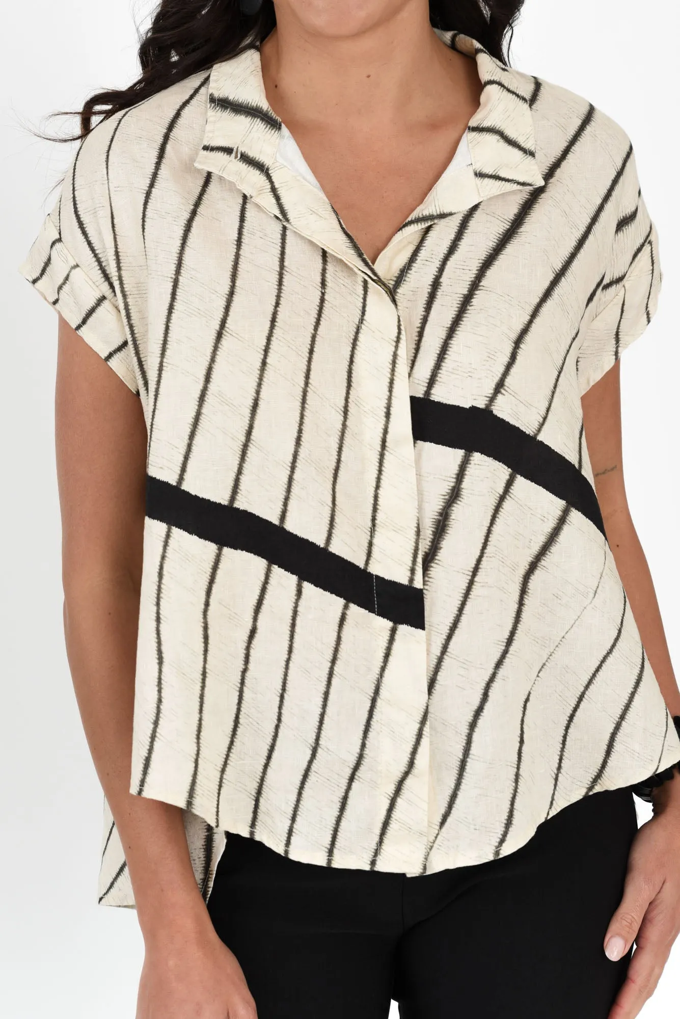 Merle Black Stripe Linen Shirt sold by Blue Bungalow product image thumbnail 5
