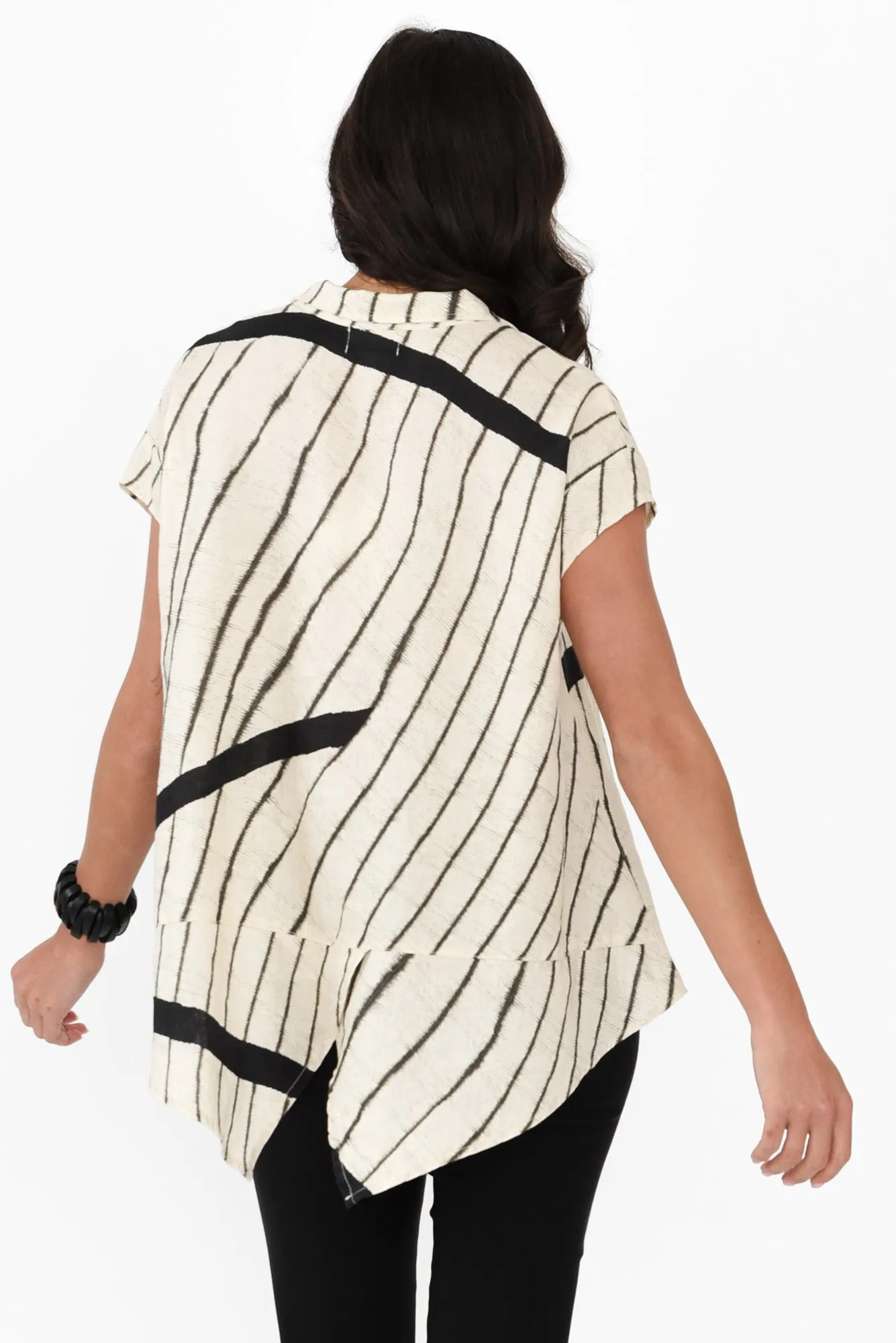 Merle Black Stripe Linen Shirt sold by Blue Bungalow product image thumbnail 4