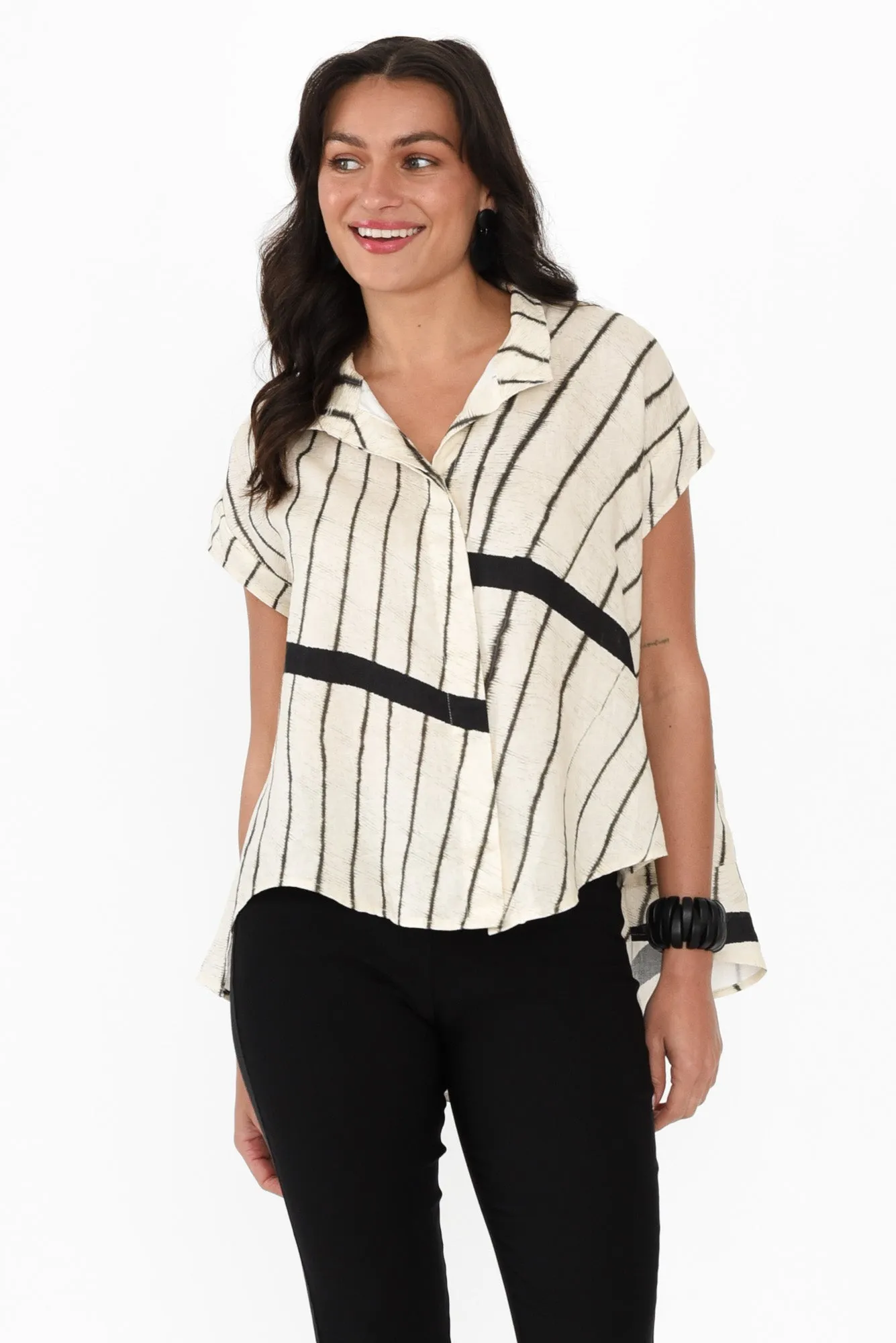 Merle Black Stripe Linen Shirt sold by Blue Bungalow