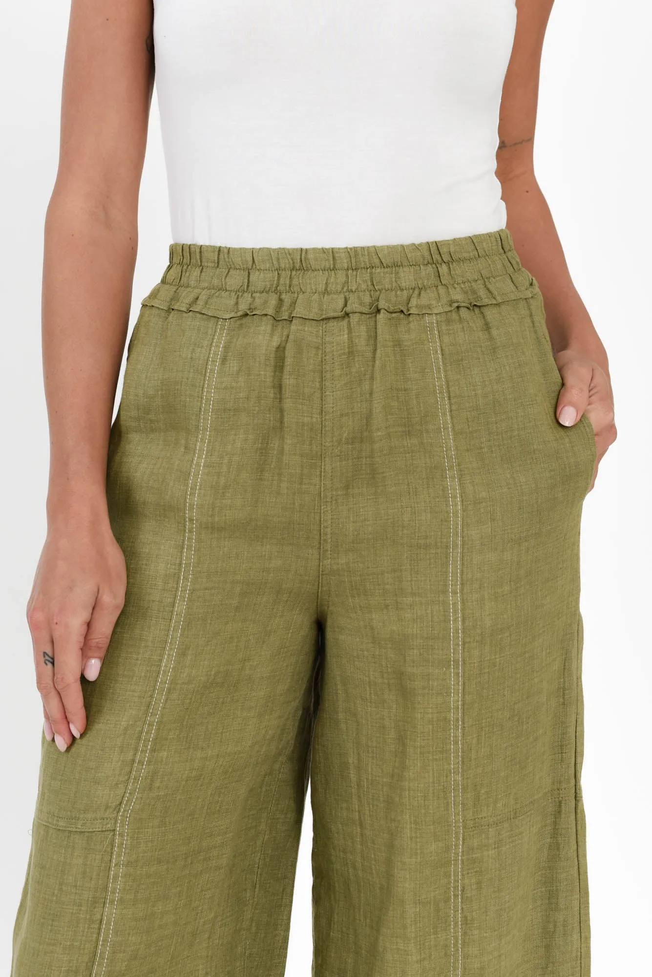 Julian Khaki Linen Cropped Pants sold by Blue Bungalow product image thumbnail 5